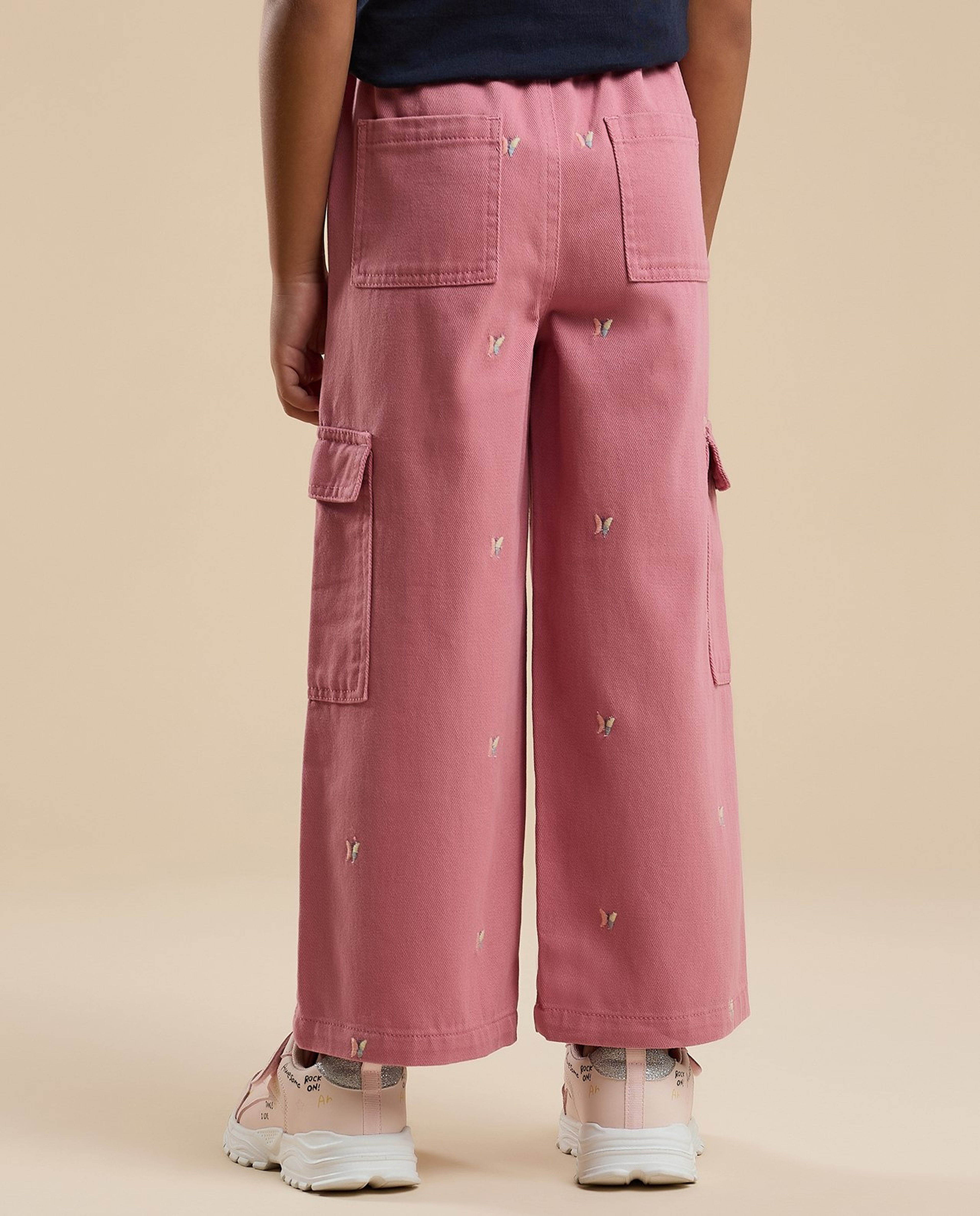 Embroidered Cargo Pants with Button Closure