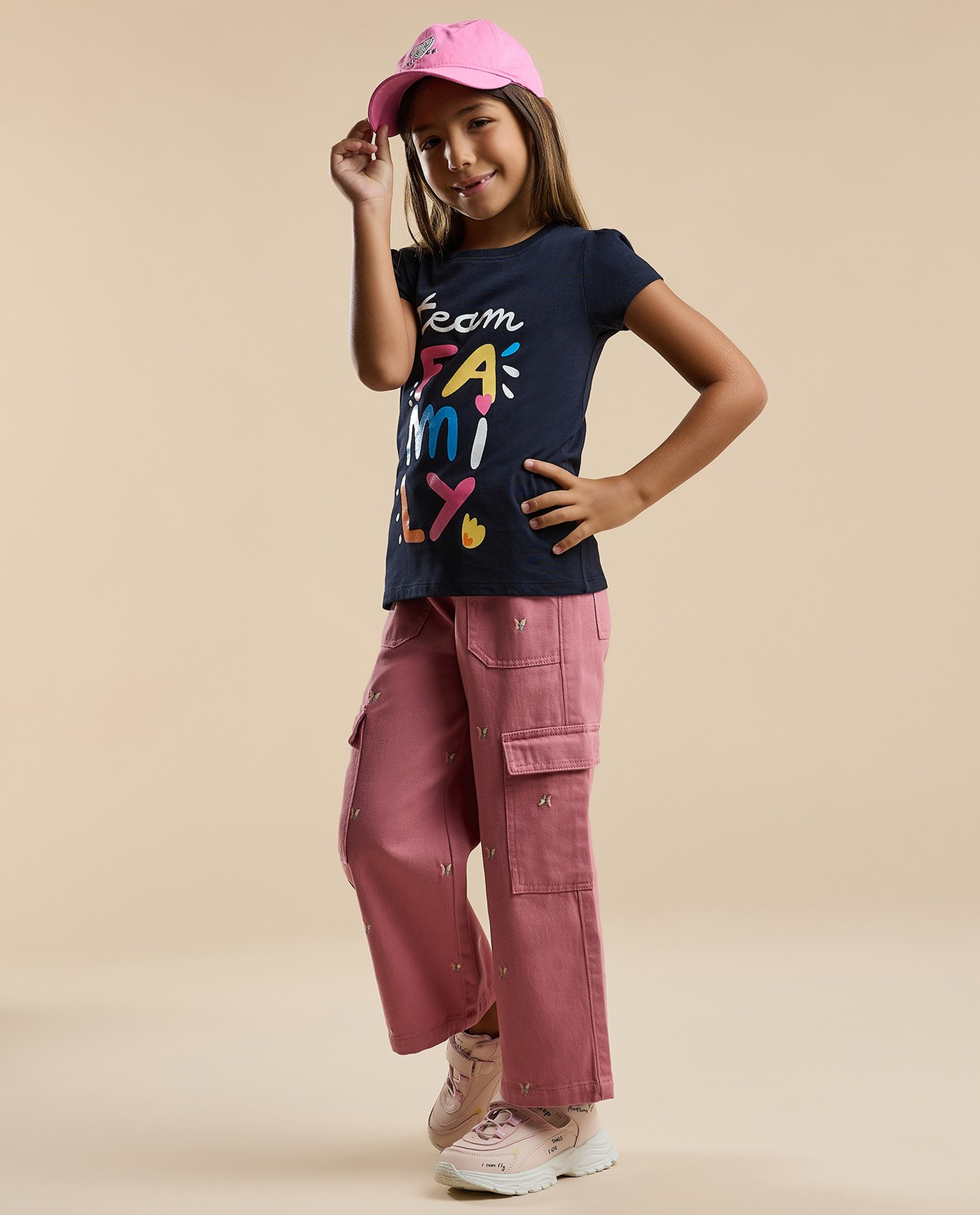 Embroidered Cargo Pants with Button Closure