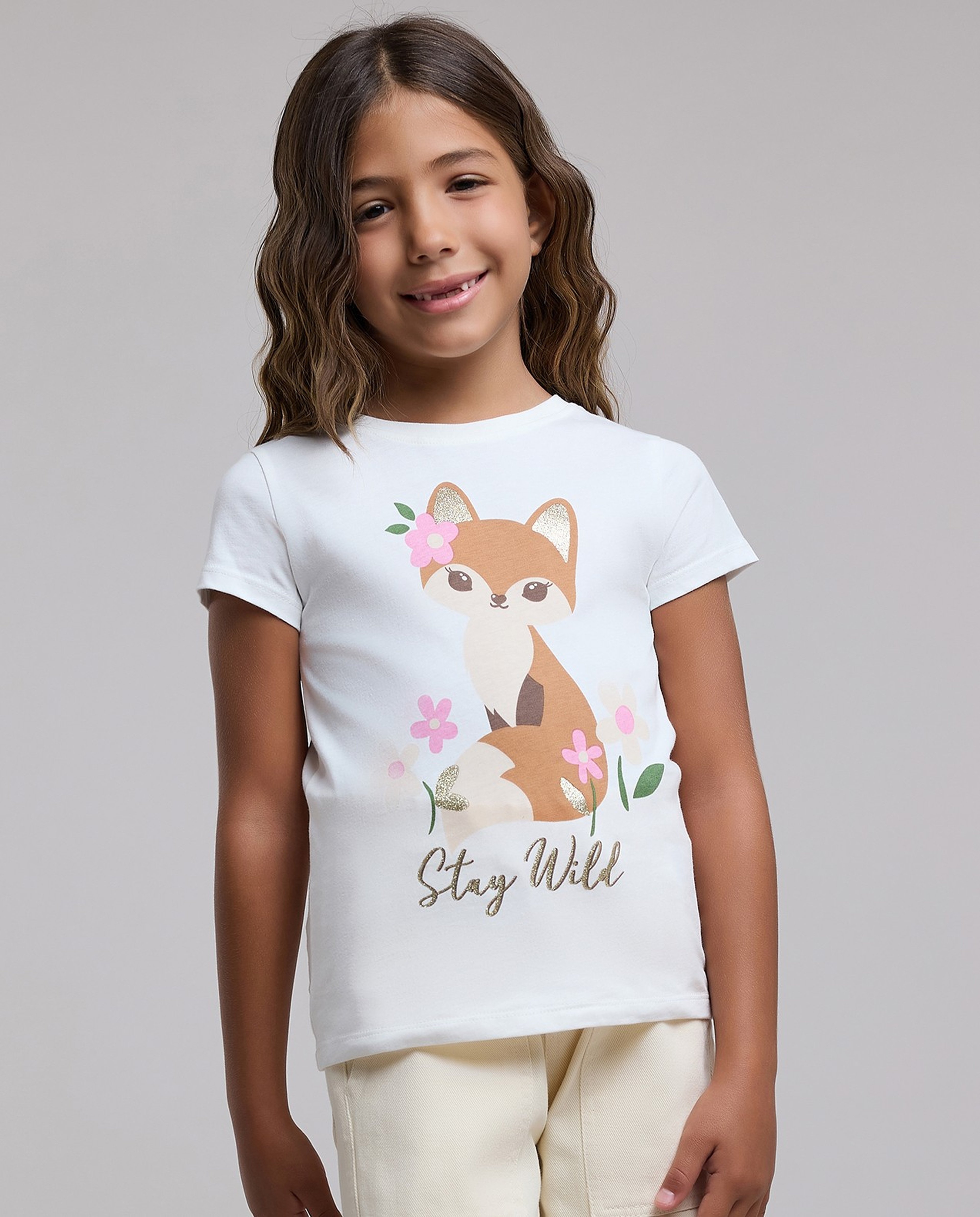 Printed T-Shirt with Crew Neck and Short Sleeves