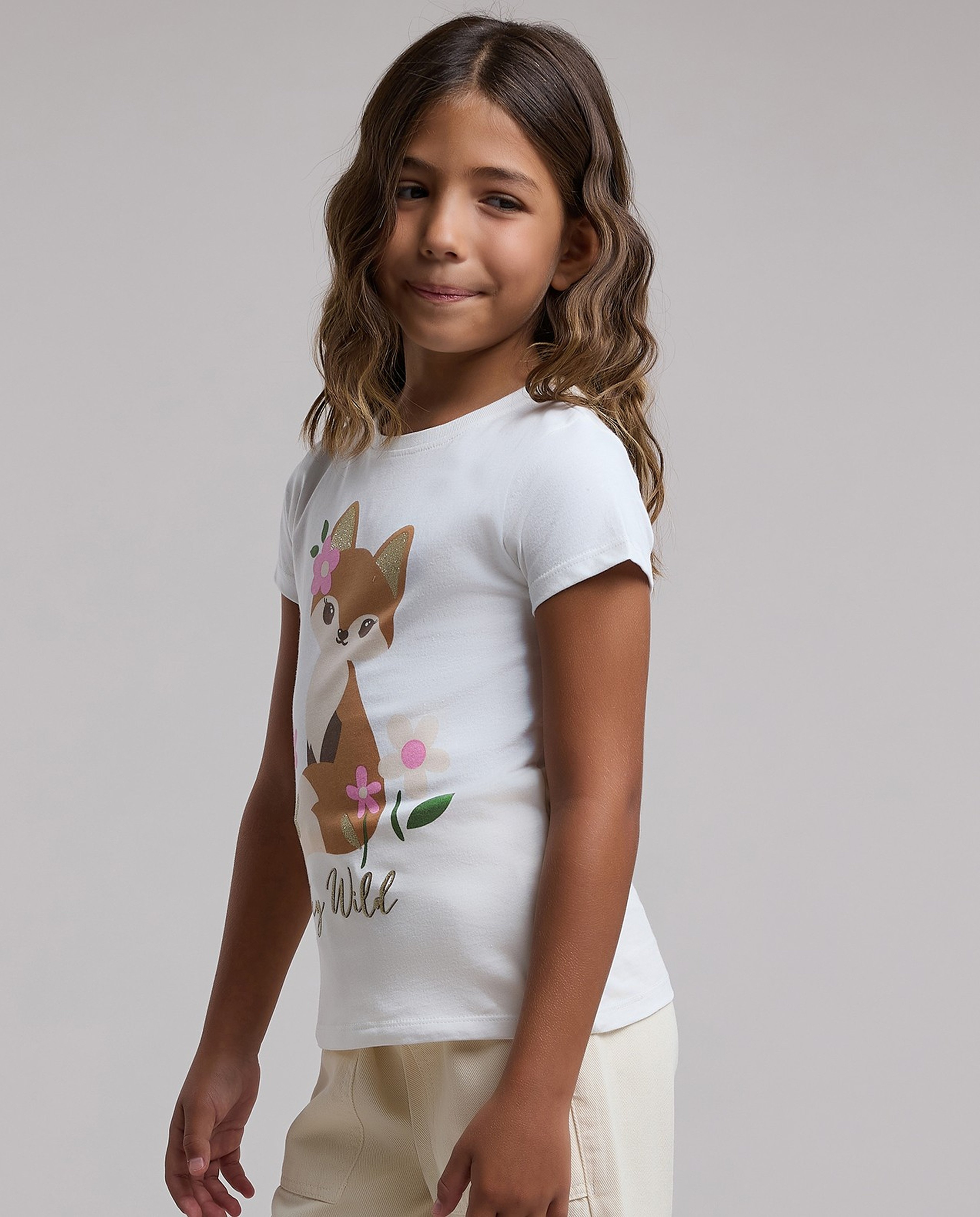 Printed T-Shirt with Crew Neck and Short Sleeves