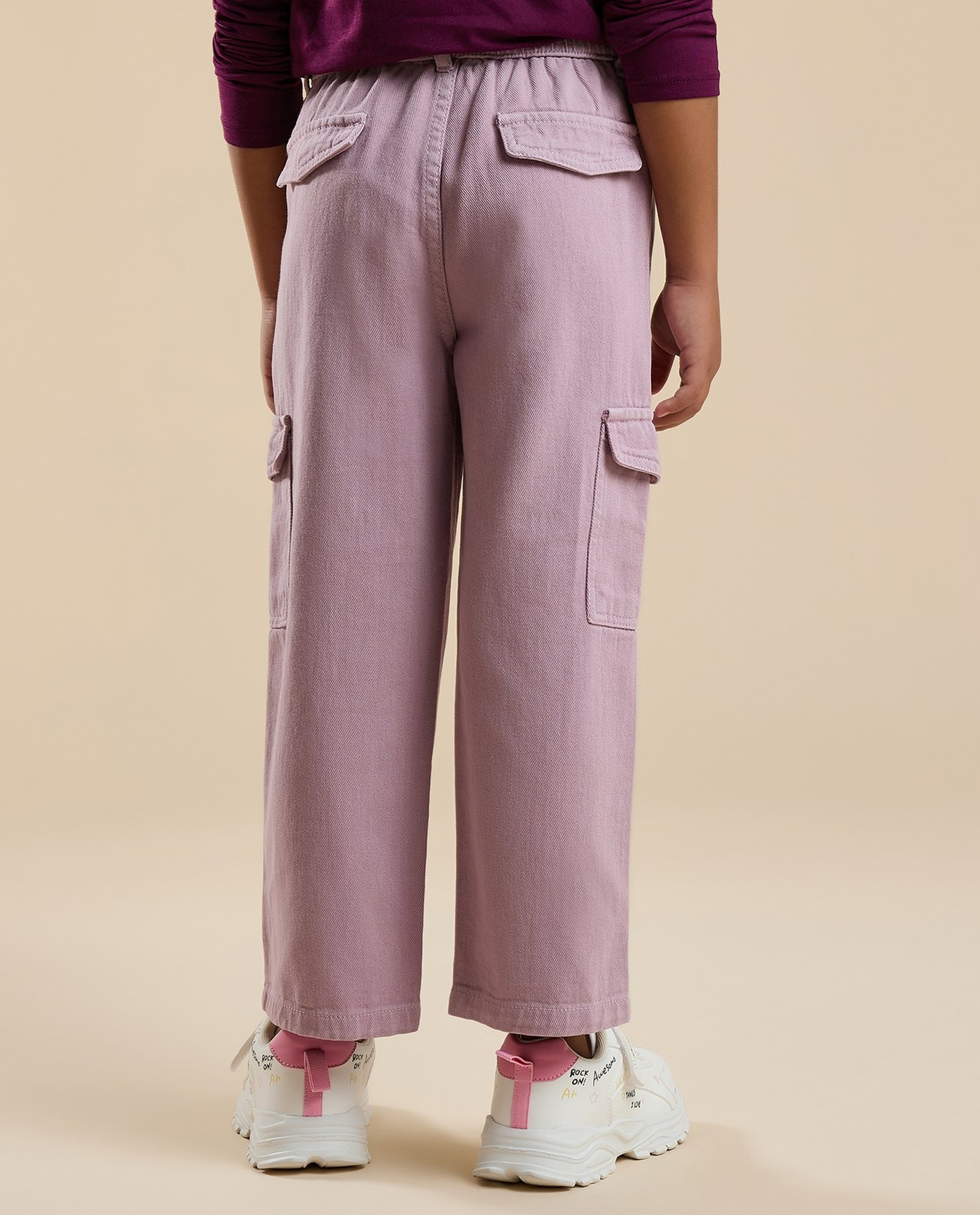 Solid Cargo Pants with Button Closure