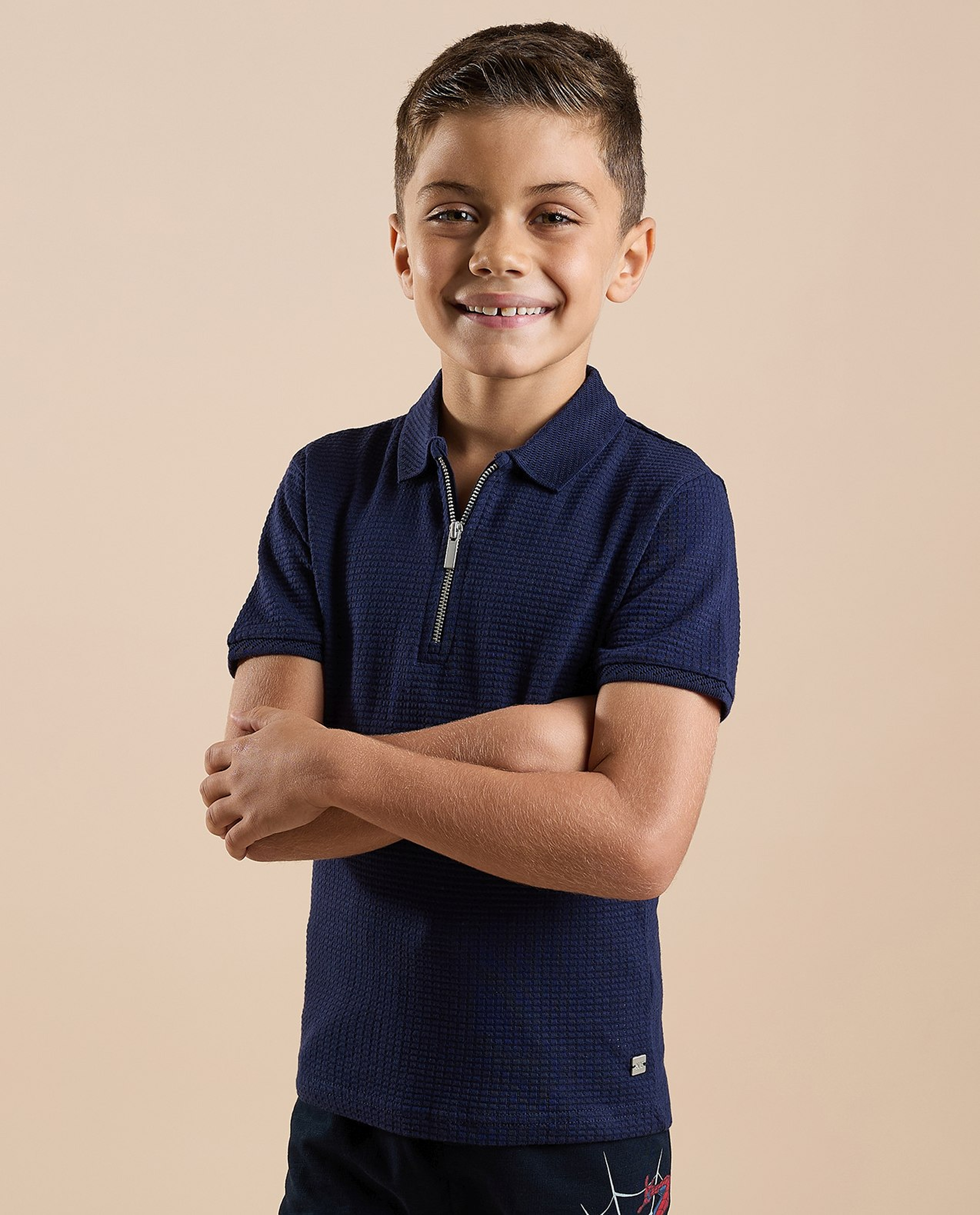 Textured Polo T-Shirt with Short Sleeves