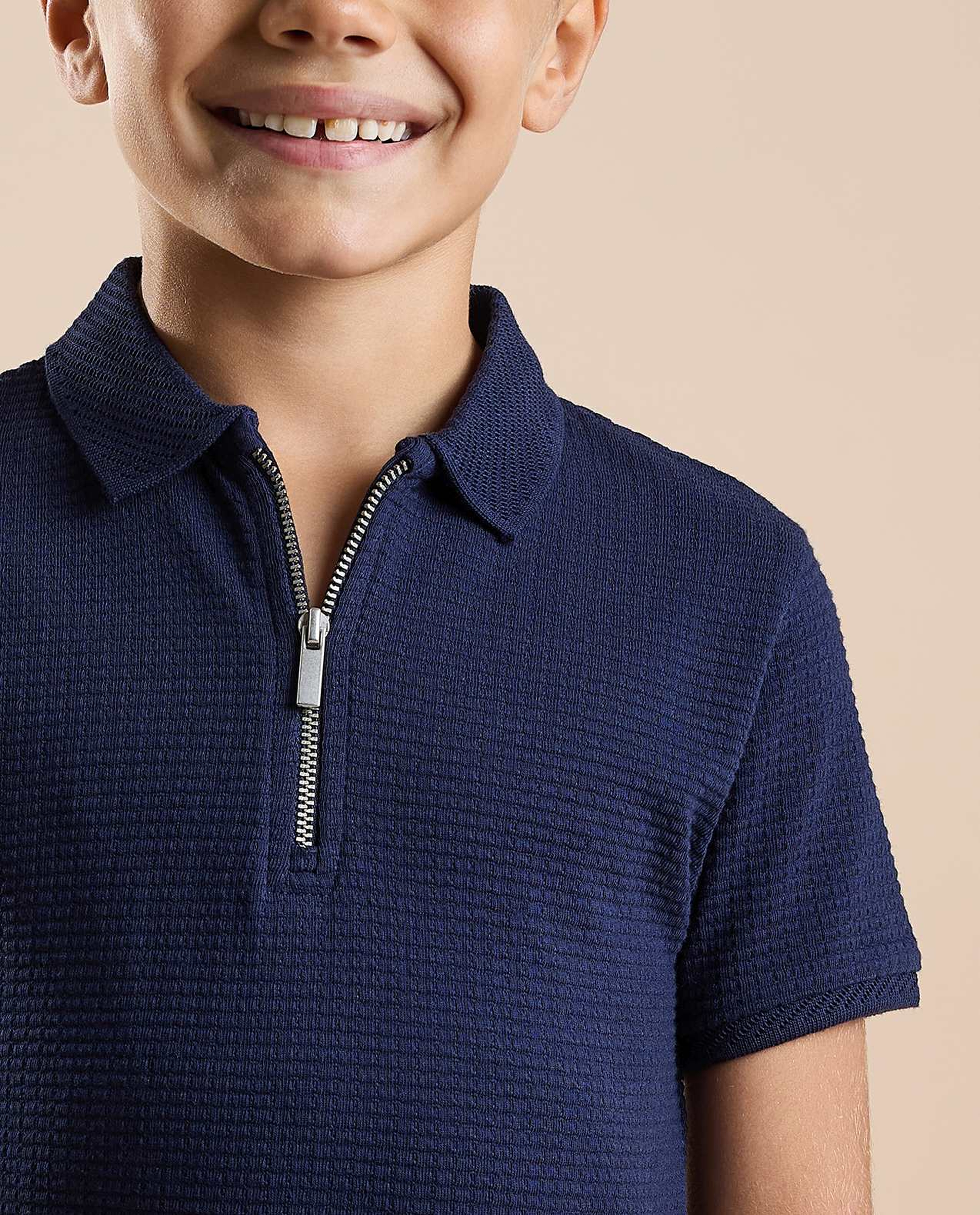Textured Polo T-Shirt with Short Sleeves
