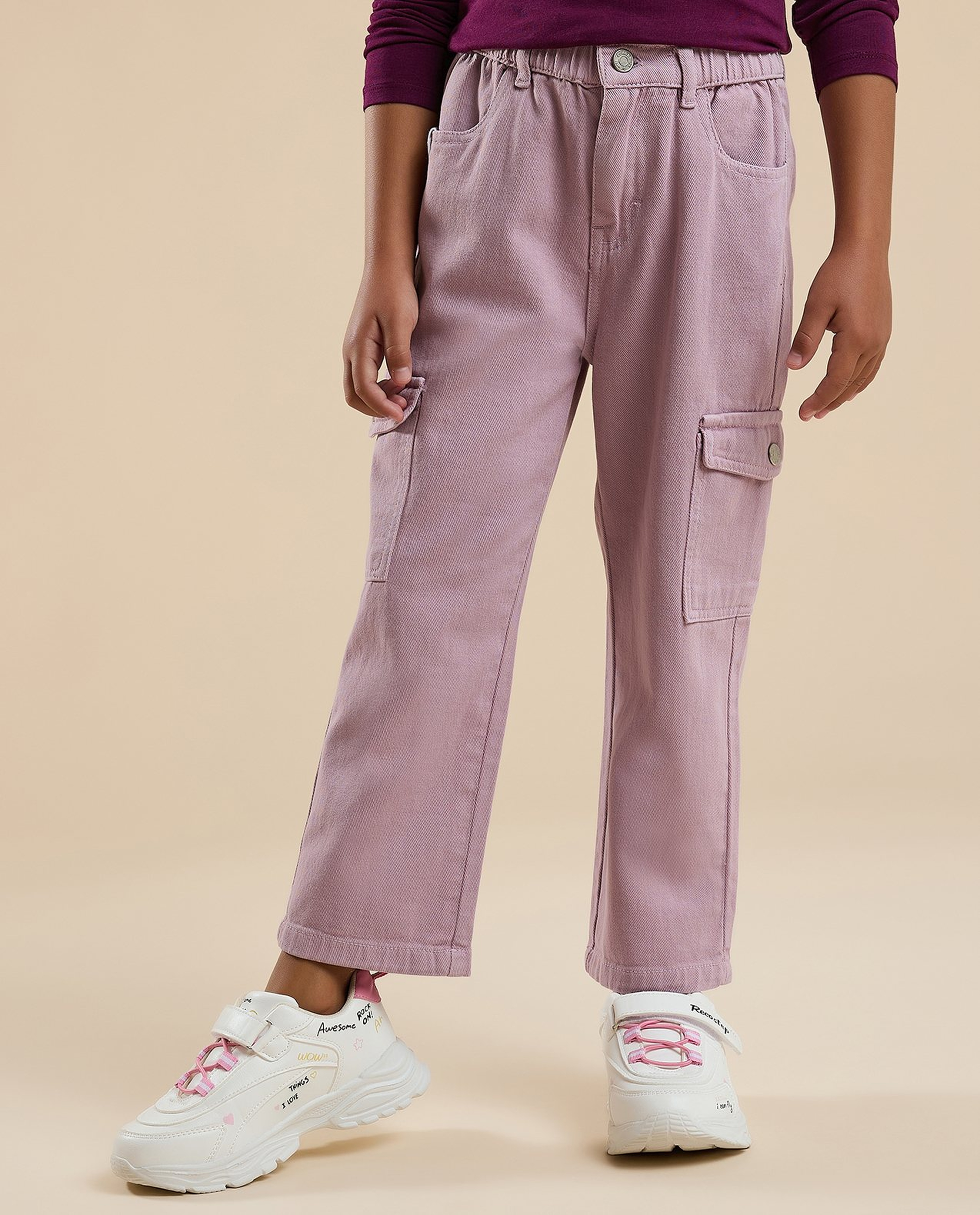 Solid Cargo Pants with Button Closure