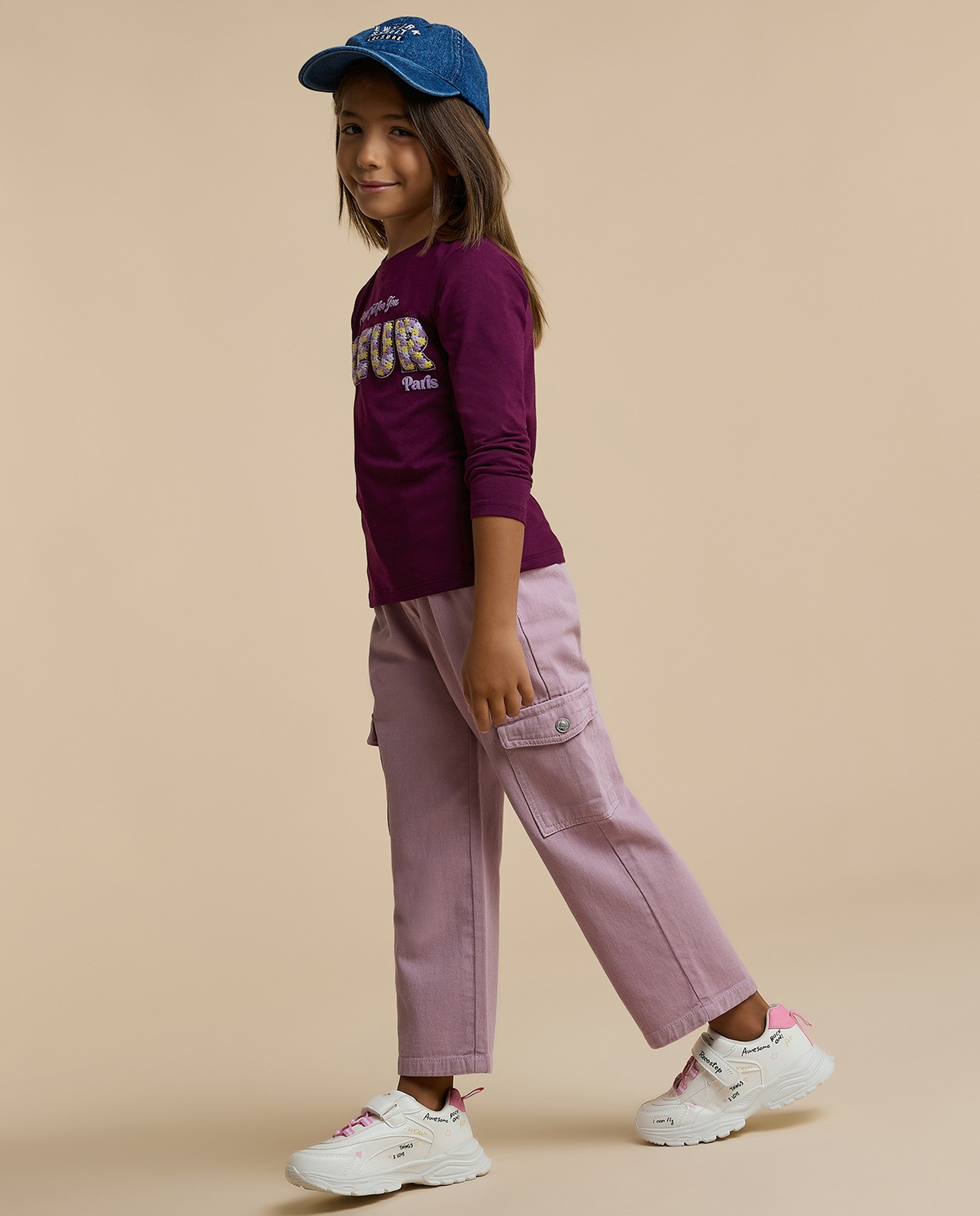 Solid Cargo Pants with Button Closure