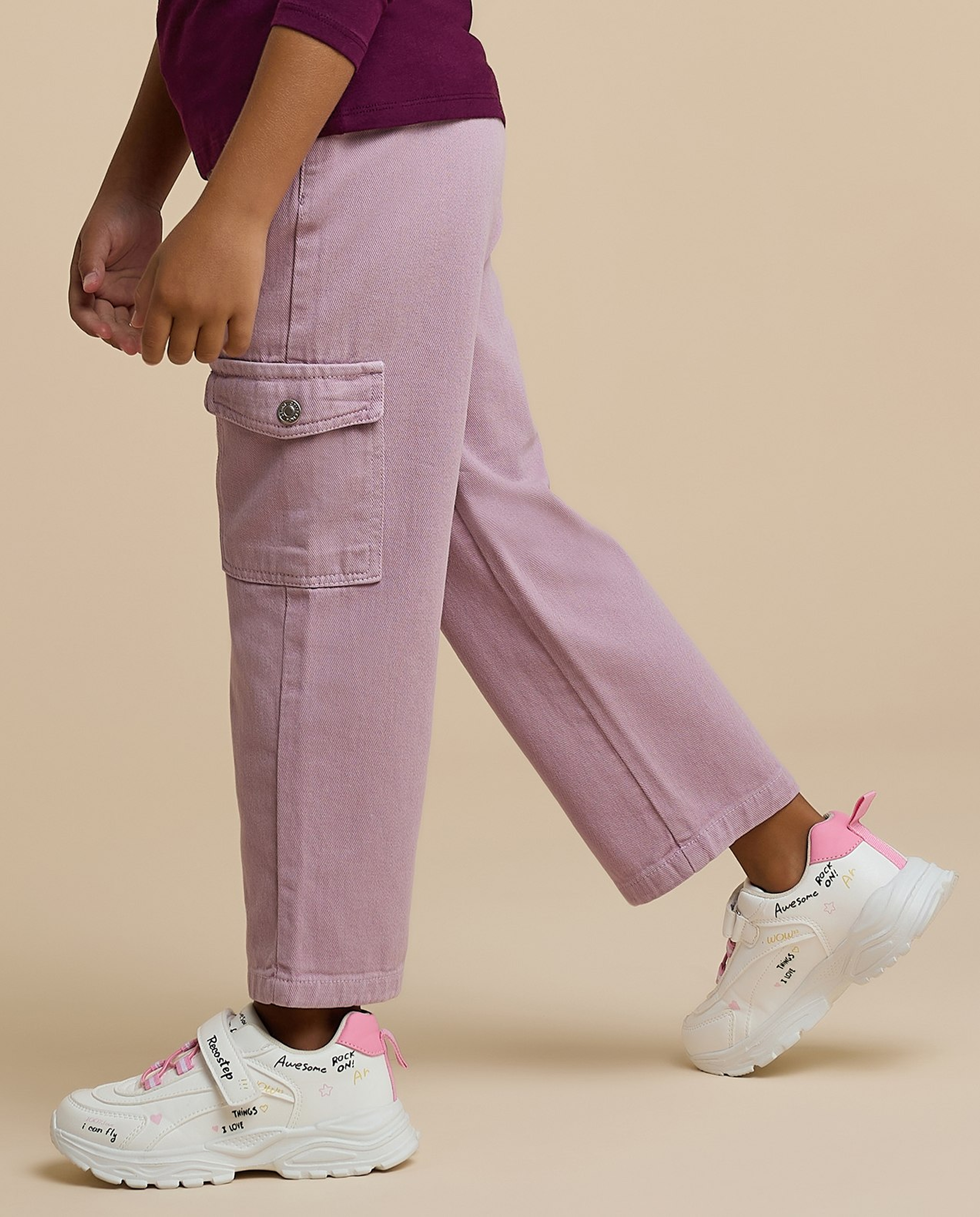 Solid Cargo Pants with Button Closure