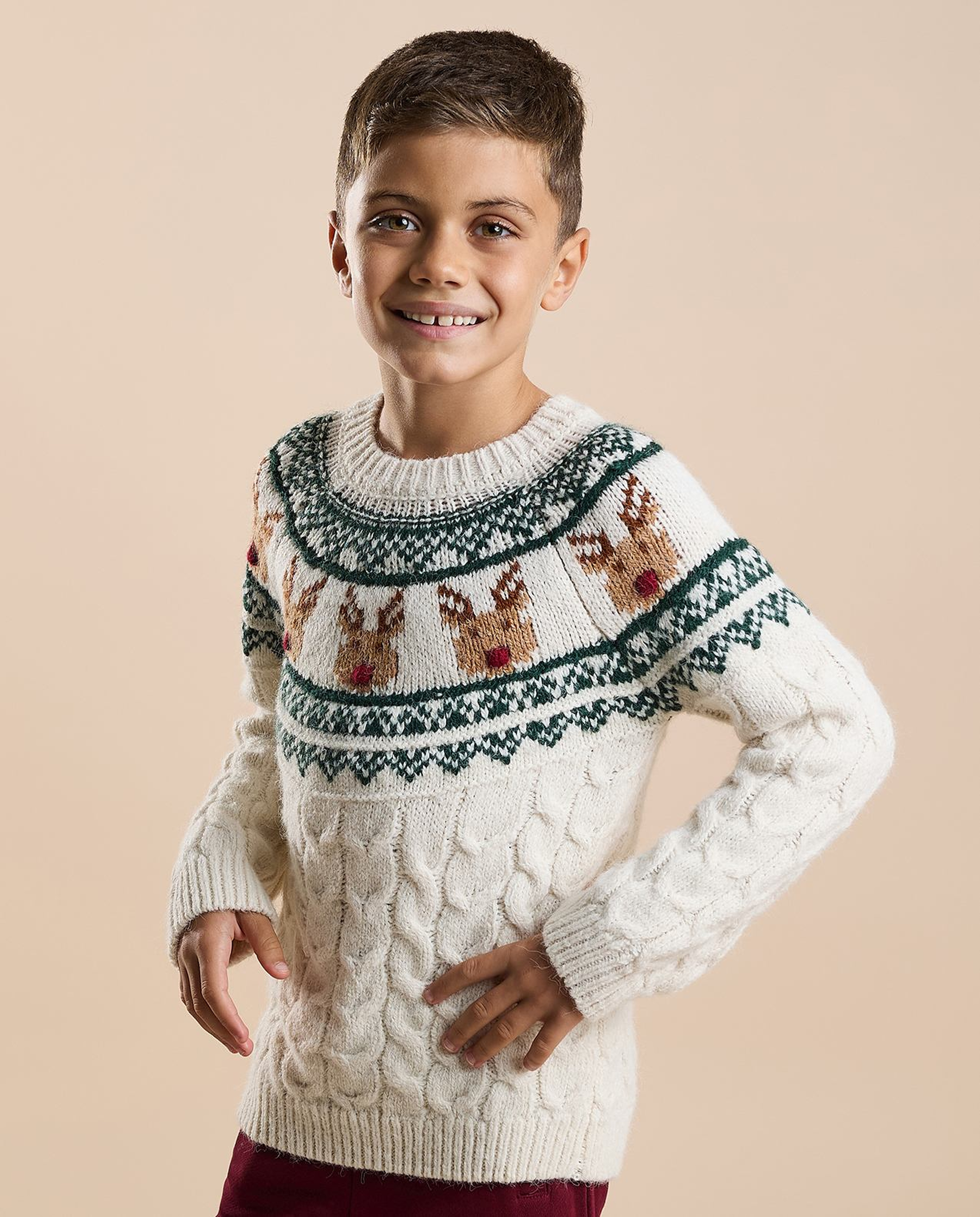 Patterned Sweater with Crew Neck and Long Sleeves