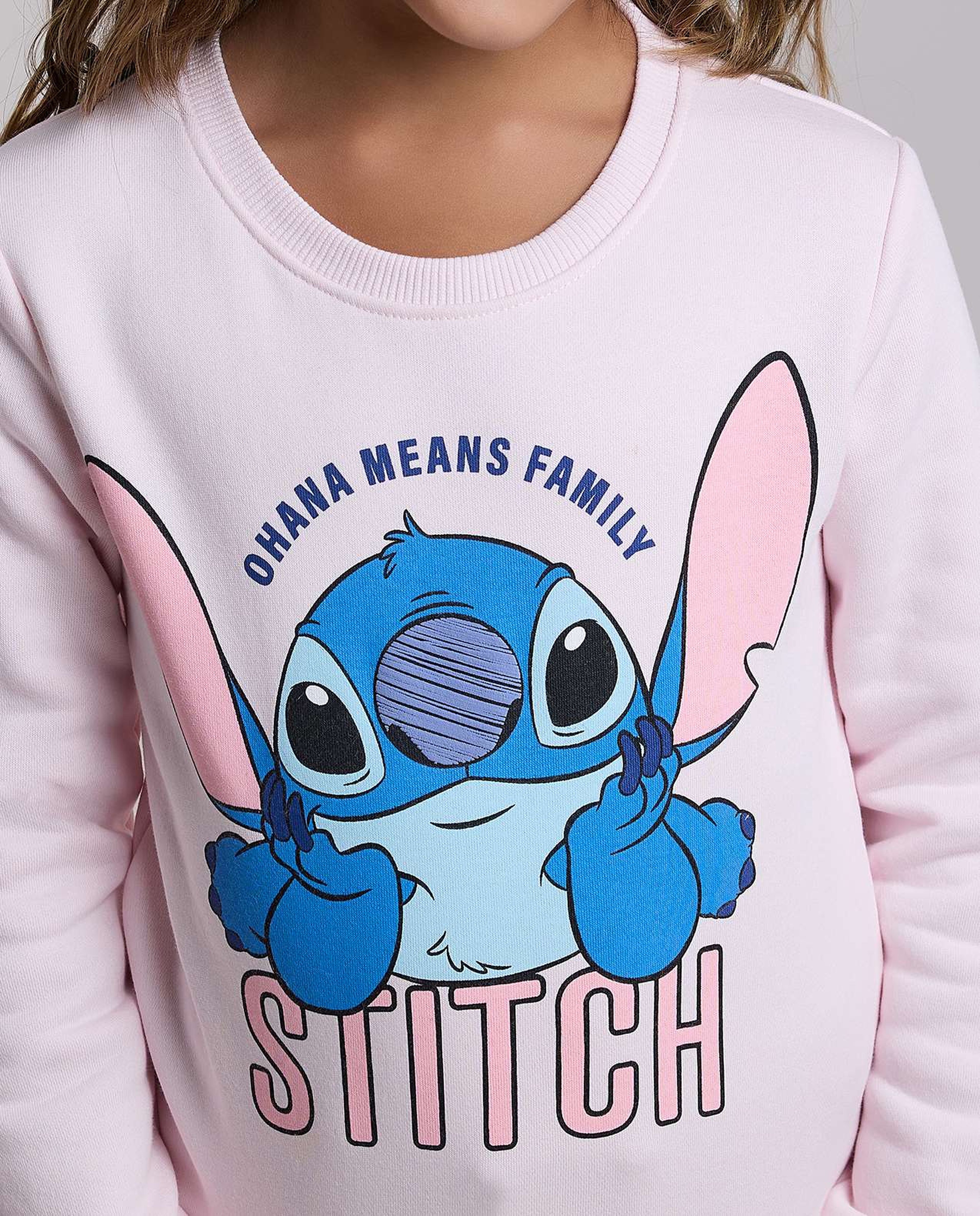 Stitch Print Sweatshirt with Crew Neck and Longs Sleeves