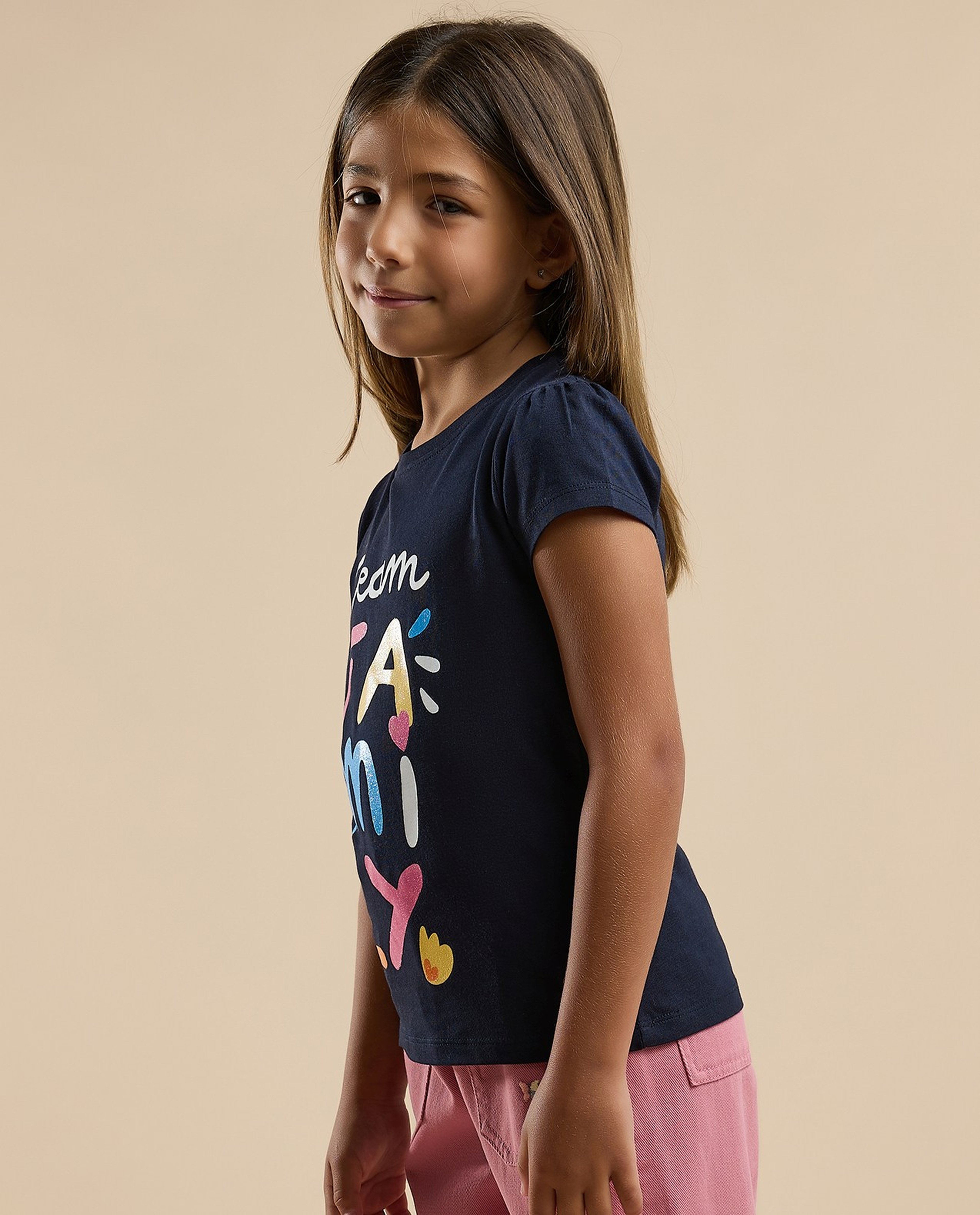 Typography Print T-Shirt with Crew Neck and Short Sleeves