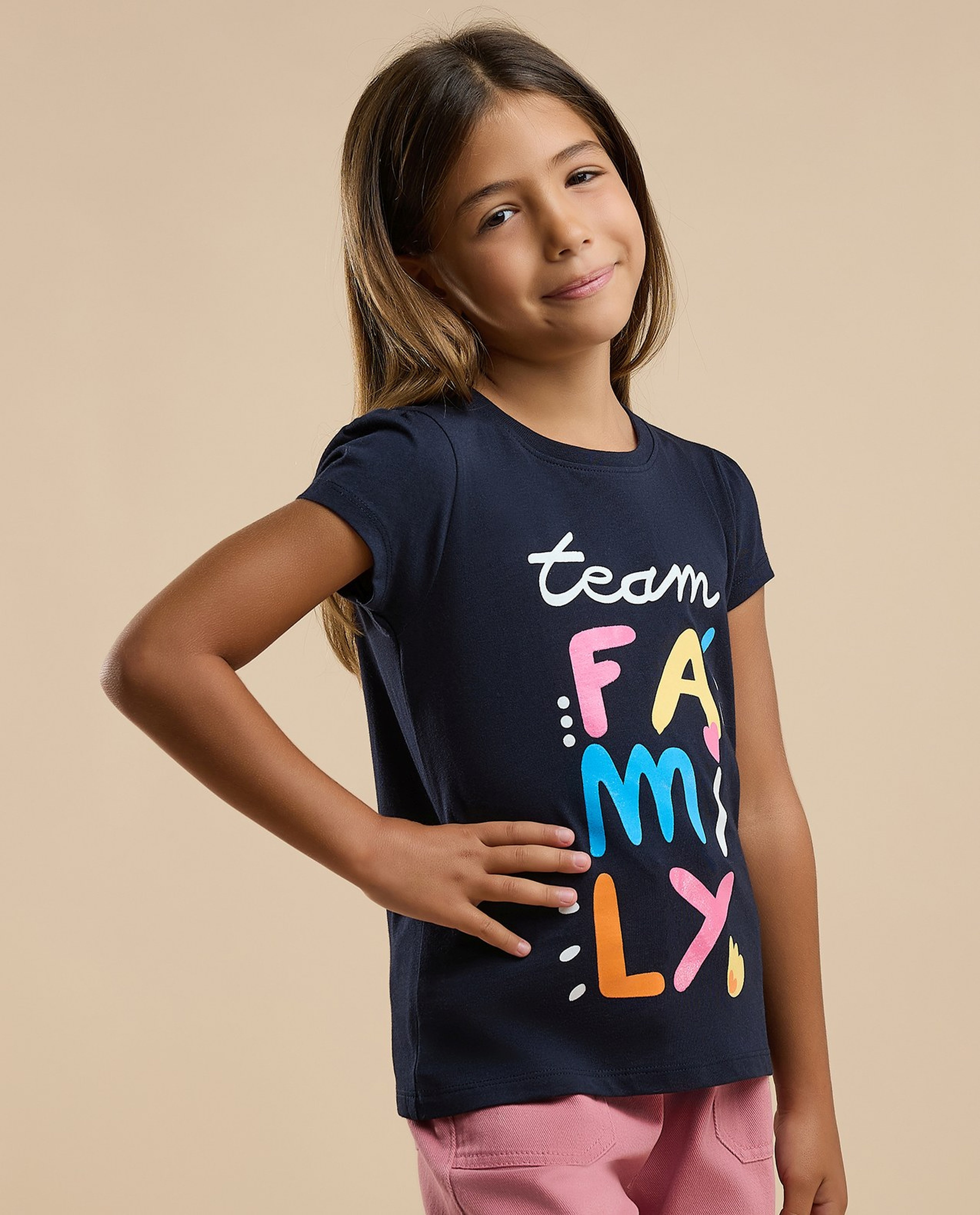 Typography Print T-Shirt with Crew Neck and Short Sleeves