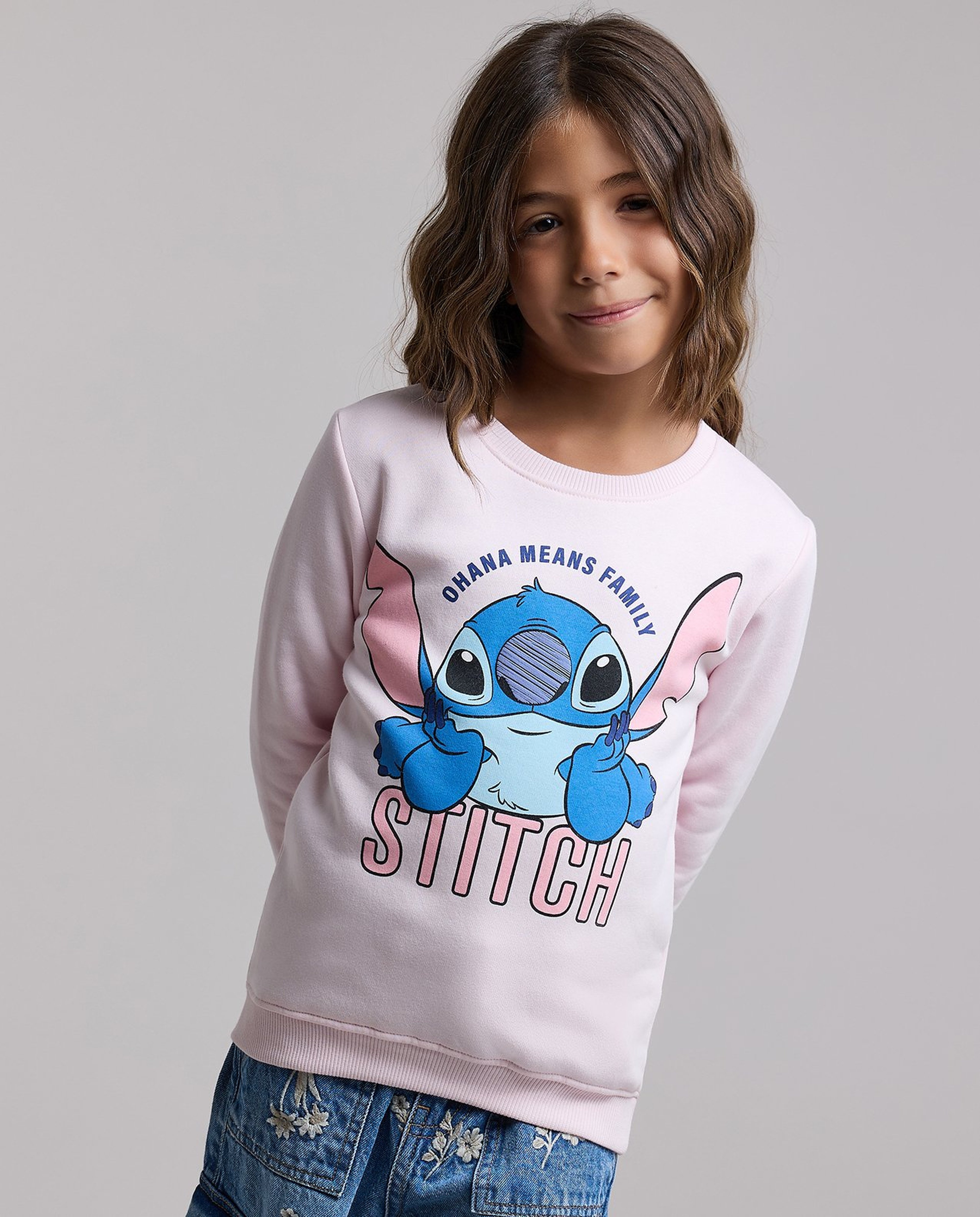 Stitch Print Sweatshirt with Crew Neck and Longs Sleeves