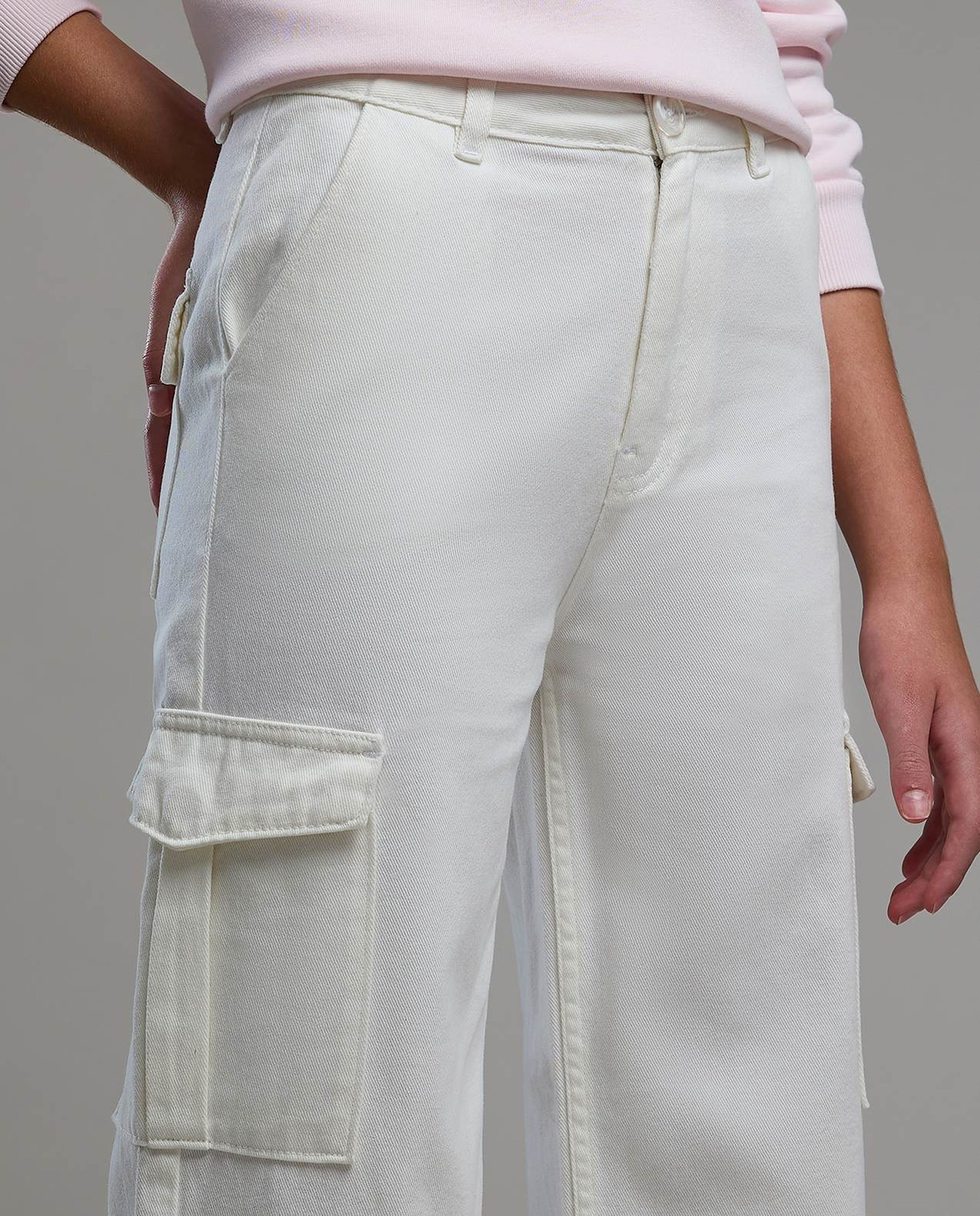 Solid Cargo Pants with Button Closure