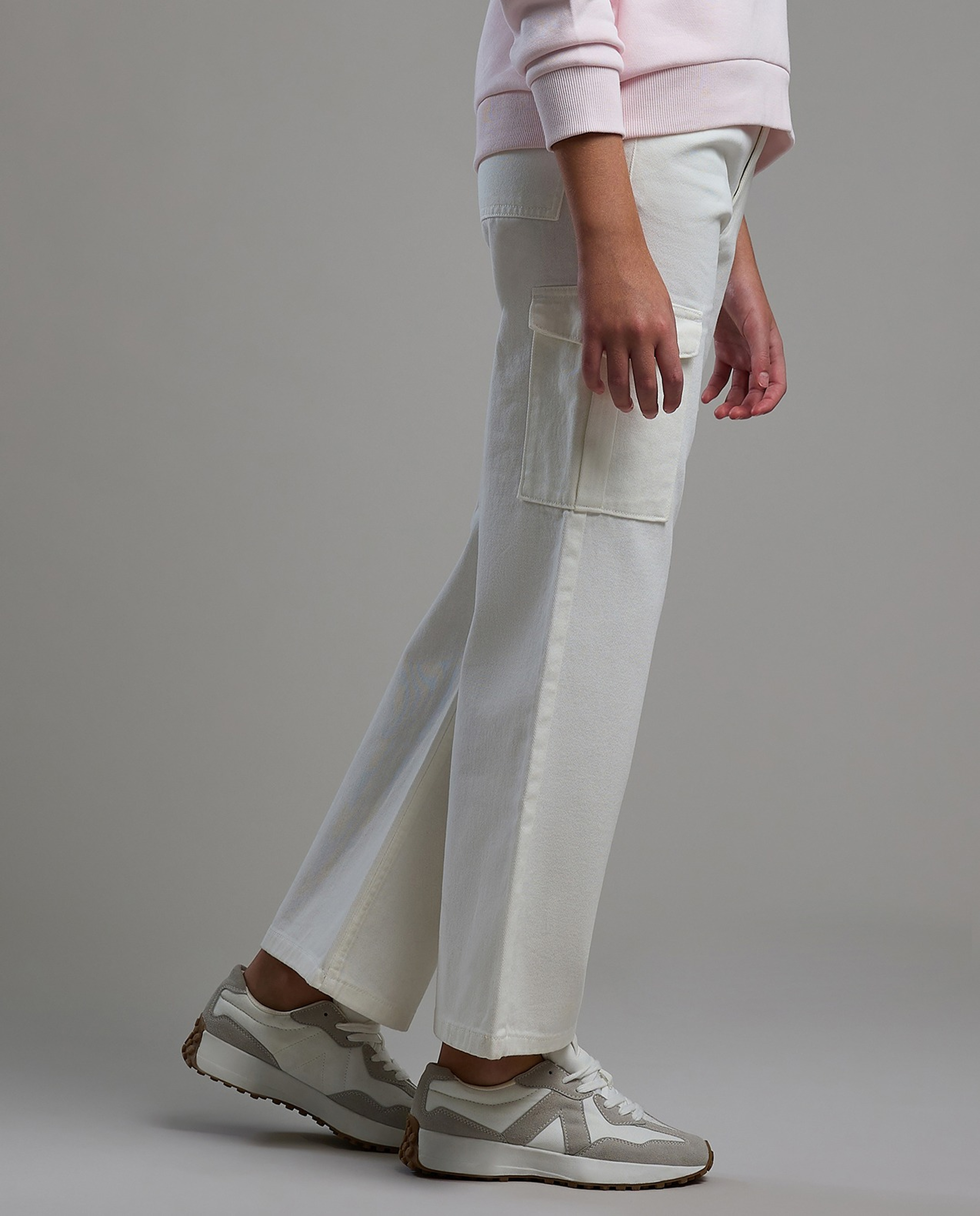 Solid Cargo Pants with Button Closure