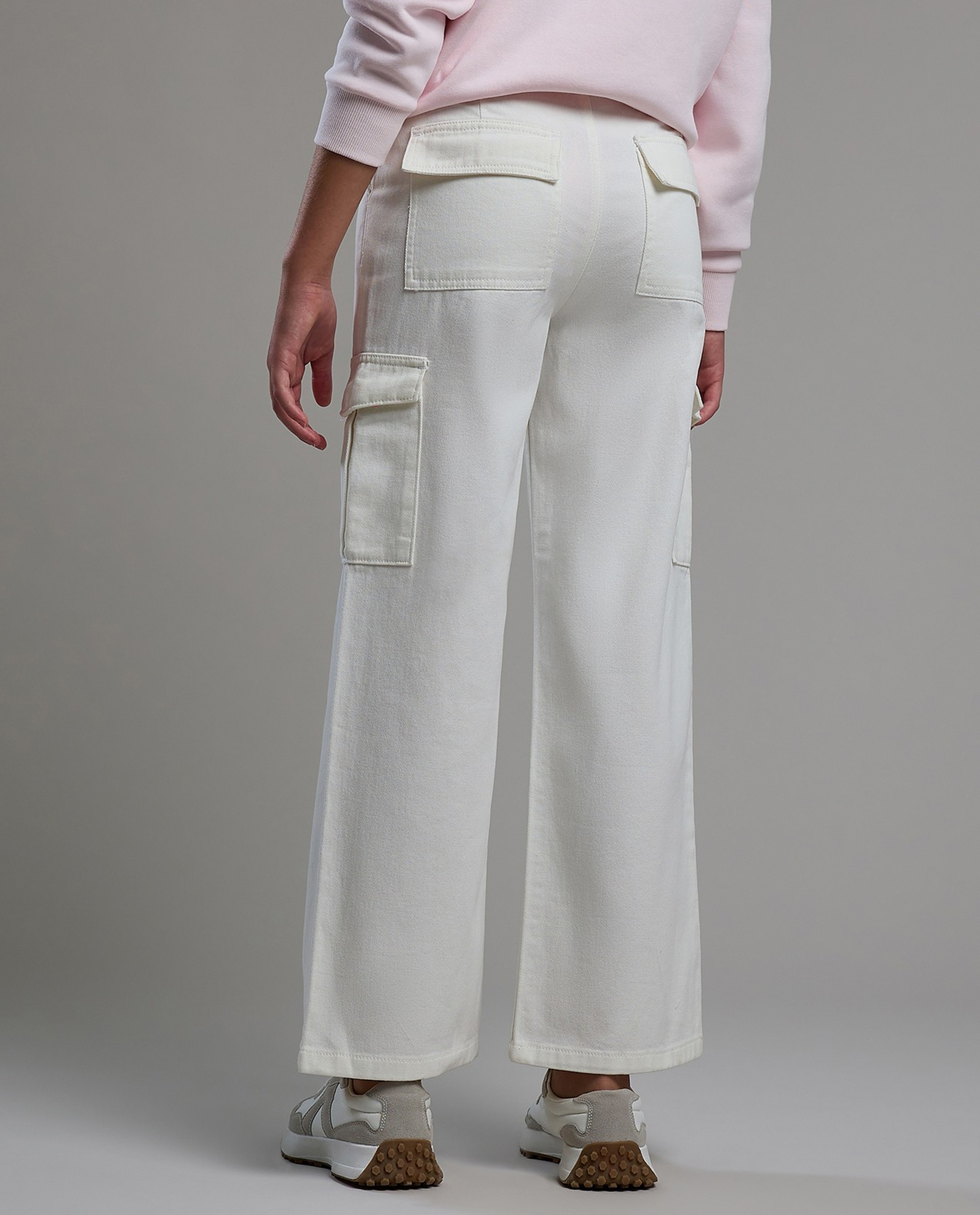 Solid Cargo Pants with Button Closure