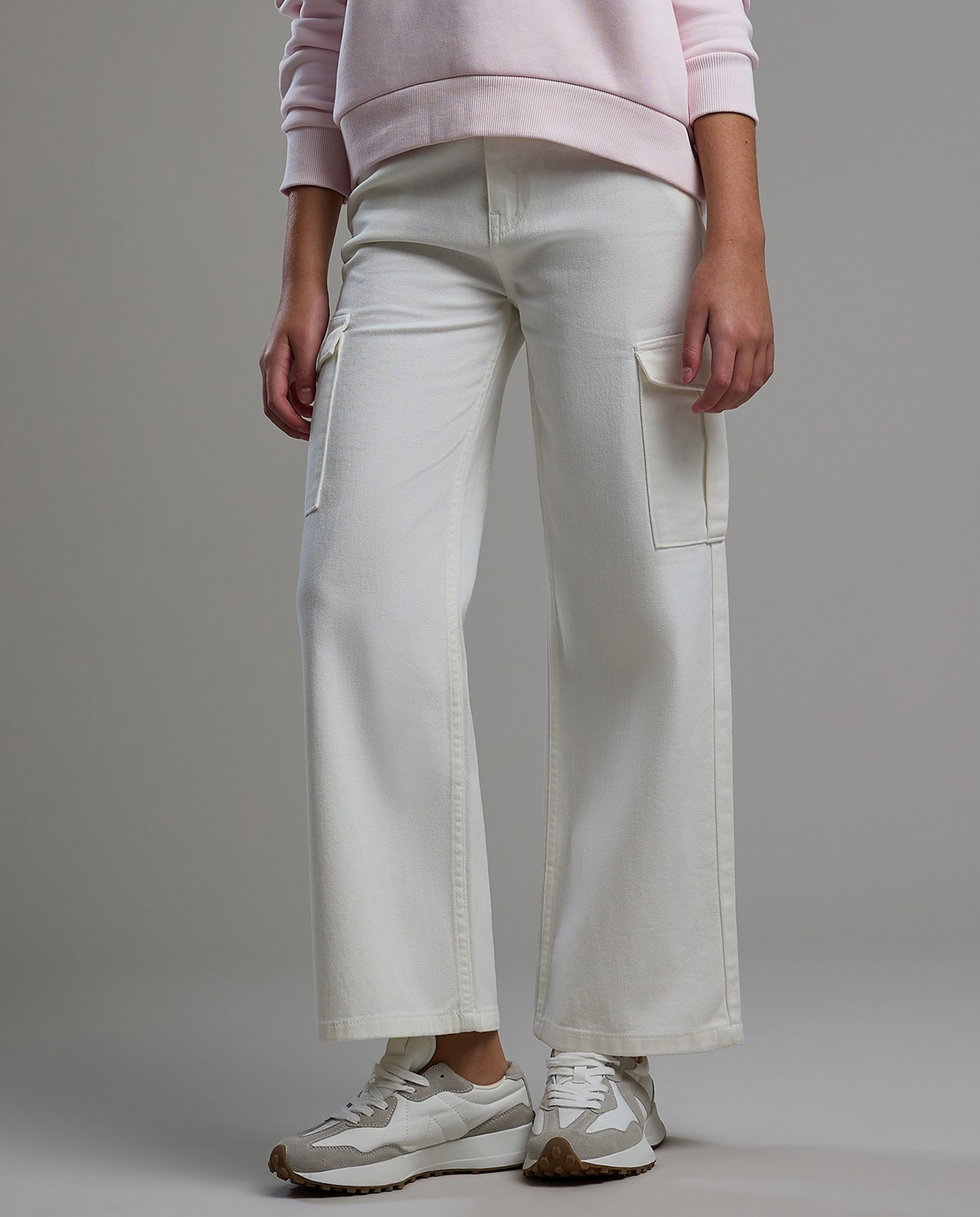 Solid Cargo Pants with Button Closure