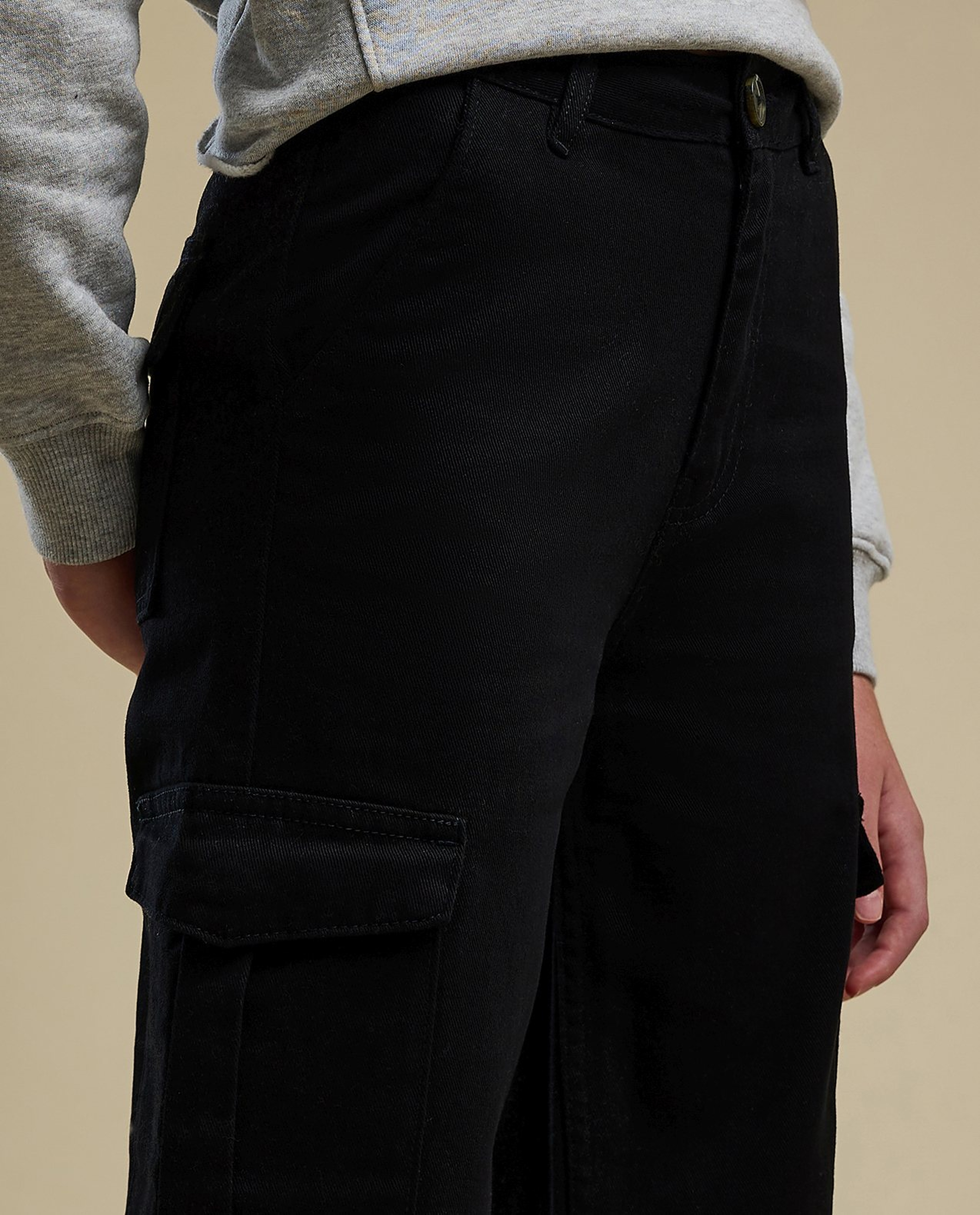 Solid Cargo Pants with Button Closure