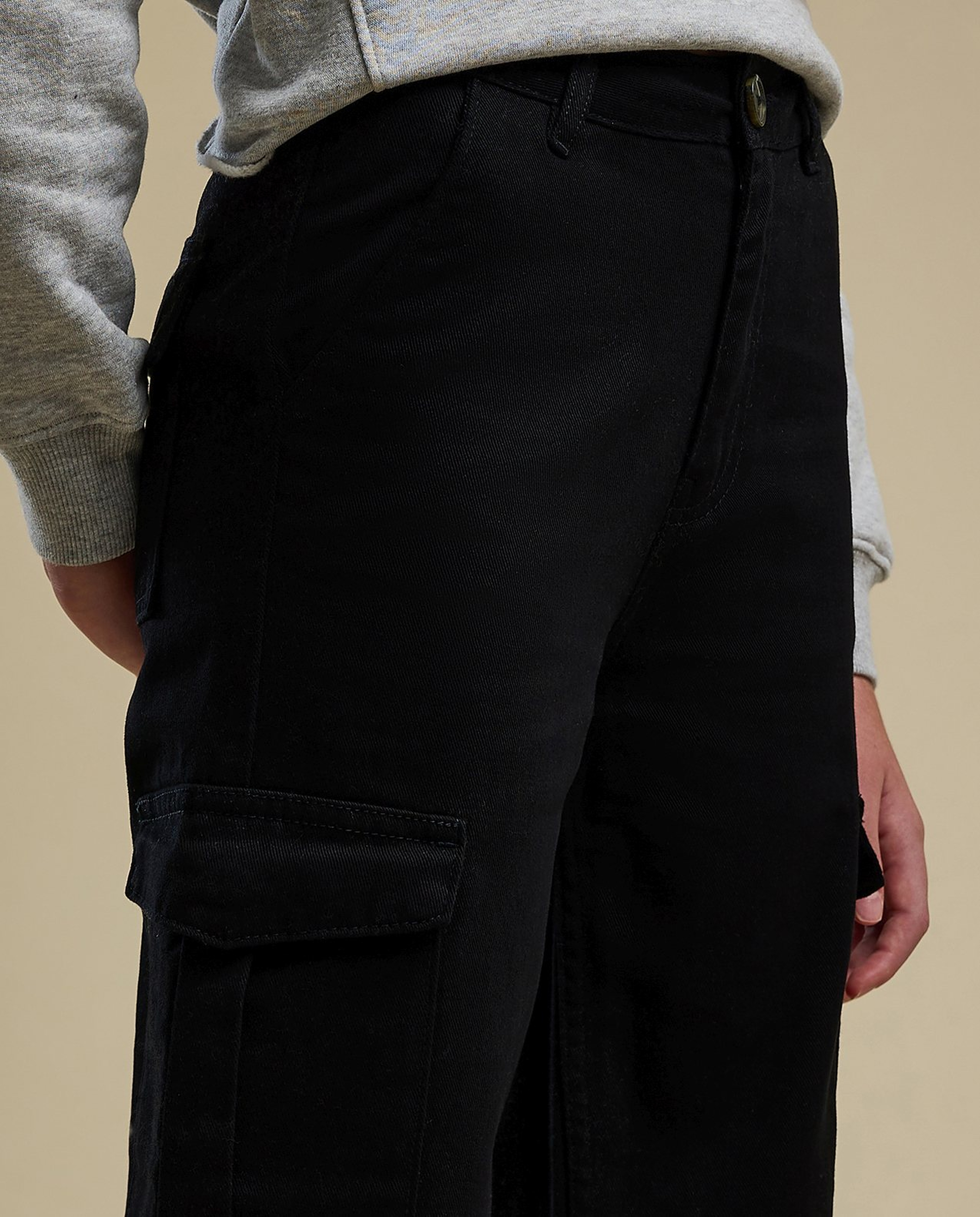 Solid Cargo Pants with Button Closure