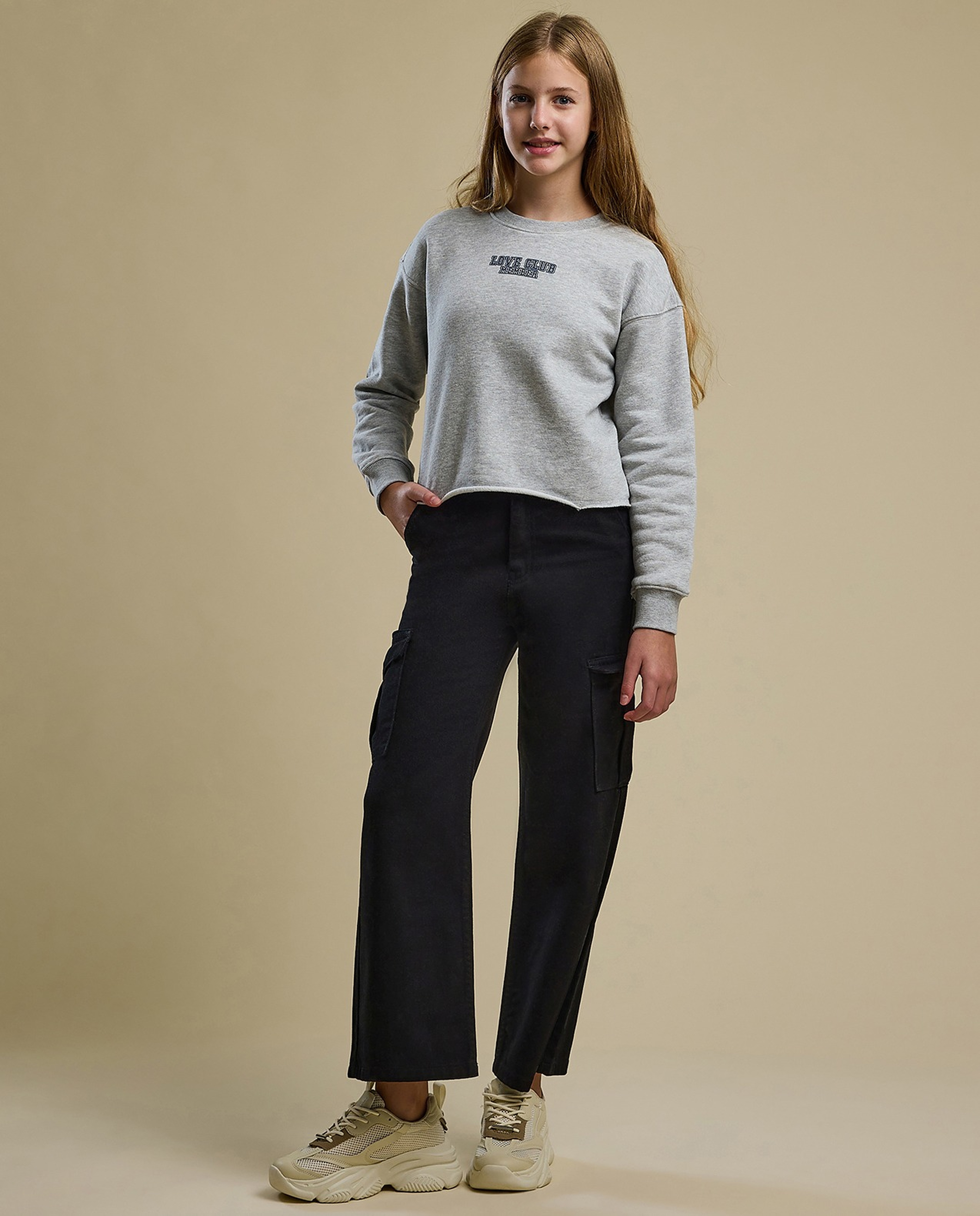 Solid Cargo Pants with Button Closure