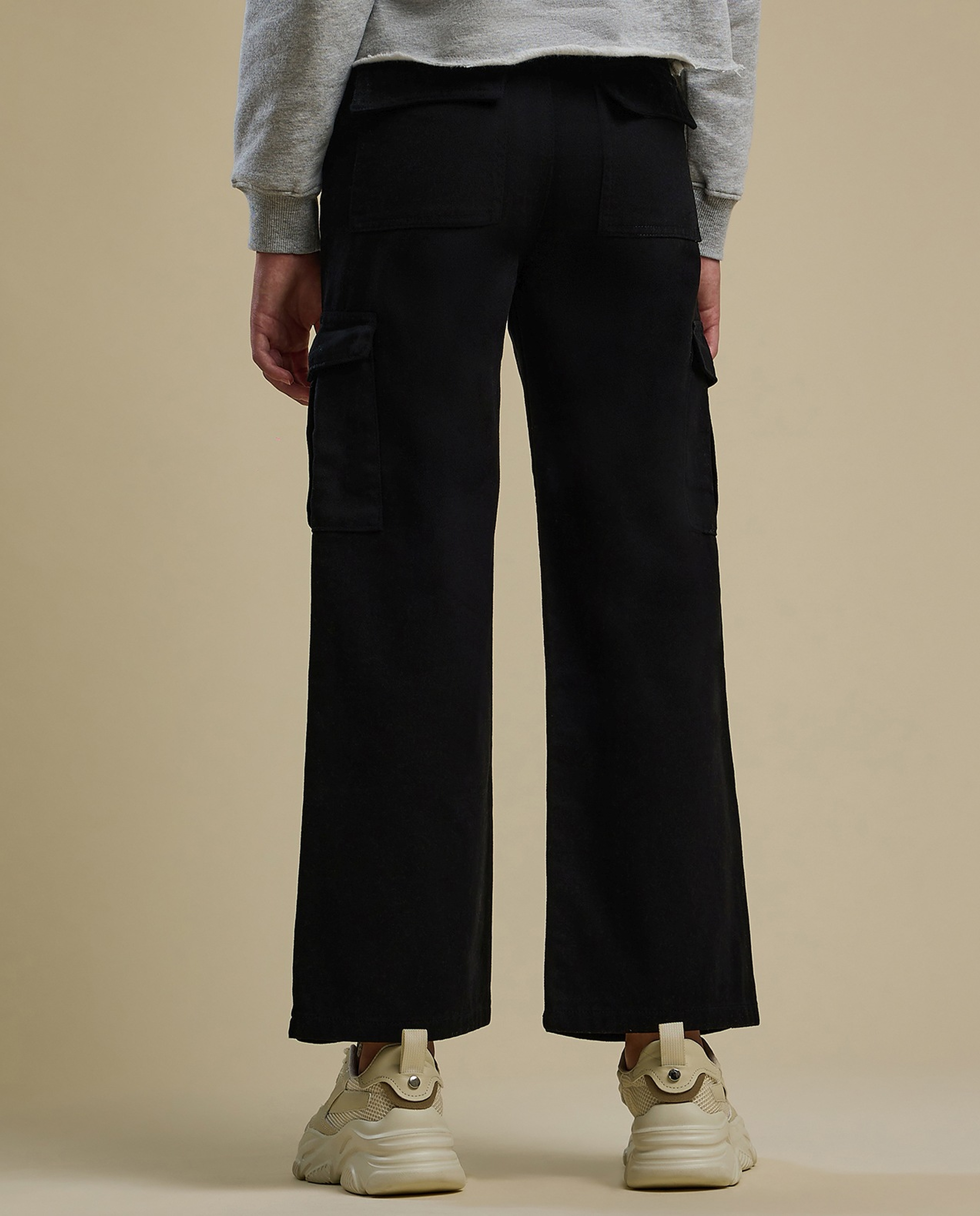 Solid Cargo Pants with Button Closure