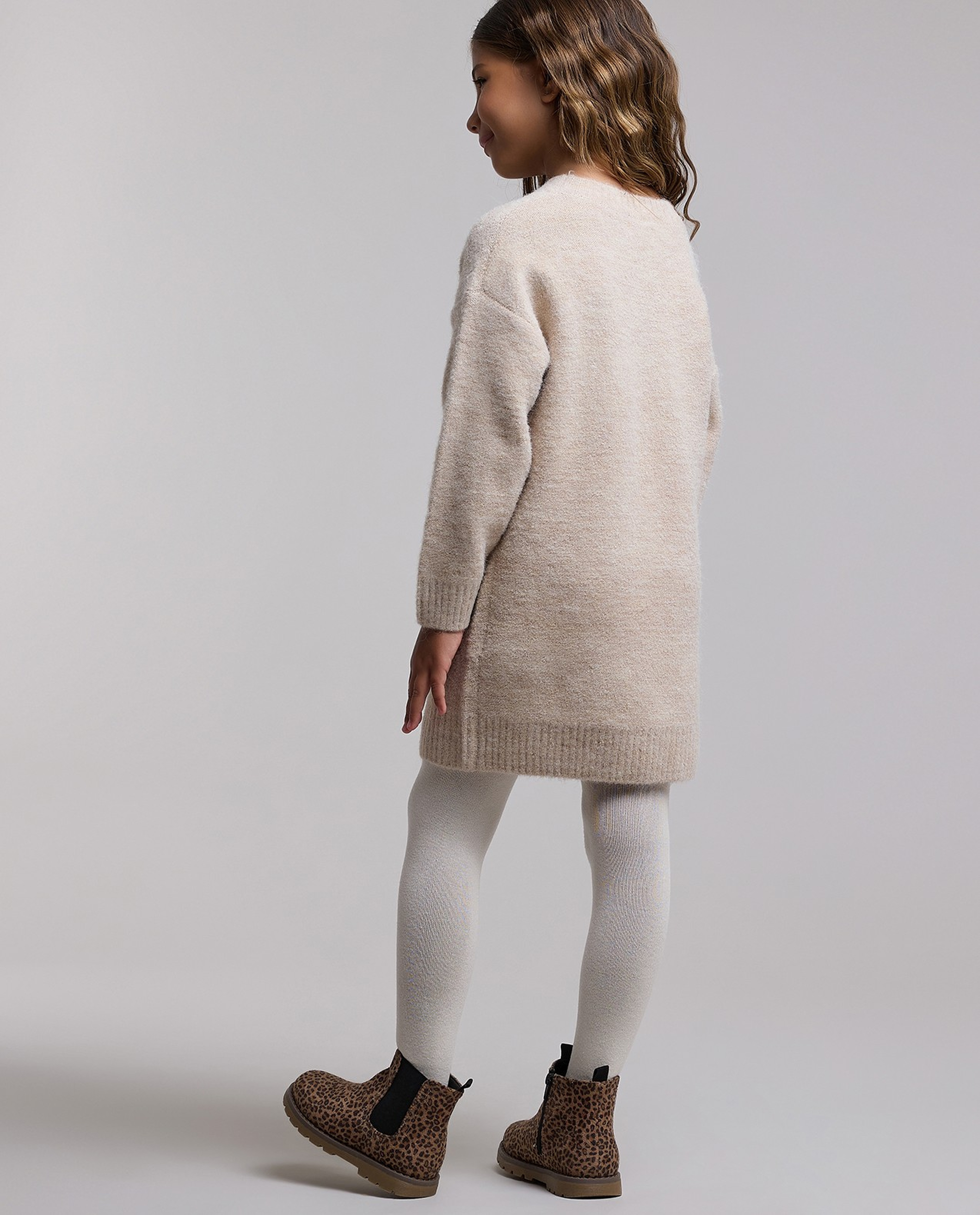 Sequined Sweater Dress with Crew Neck and Long Sleeves