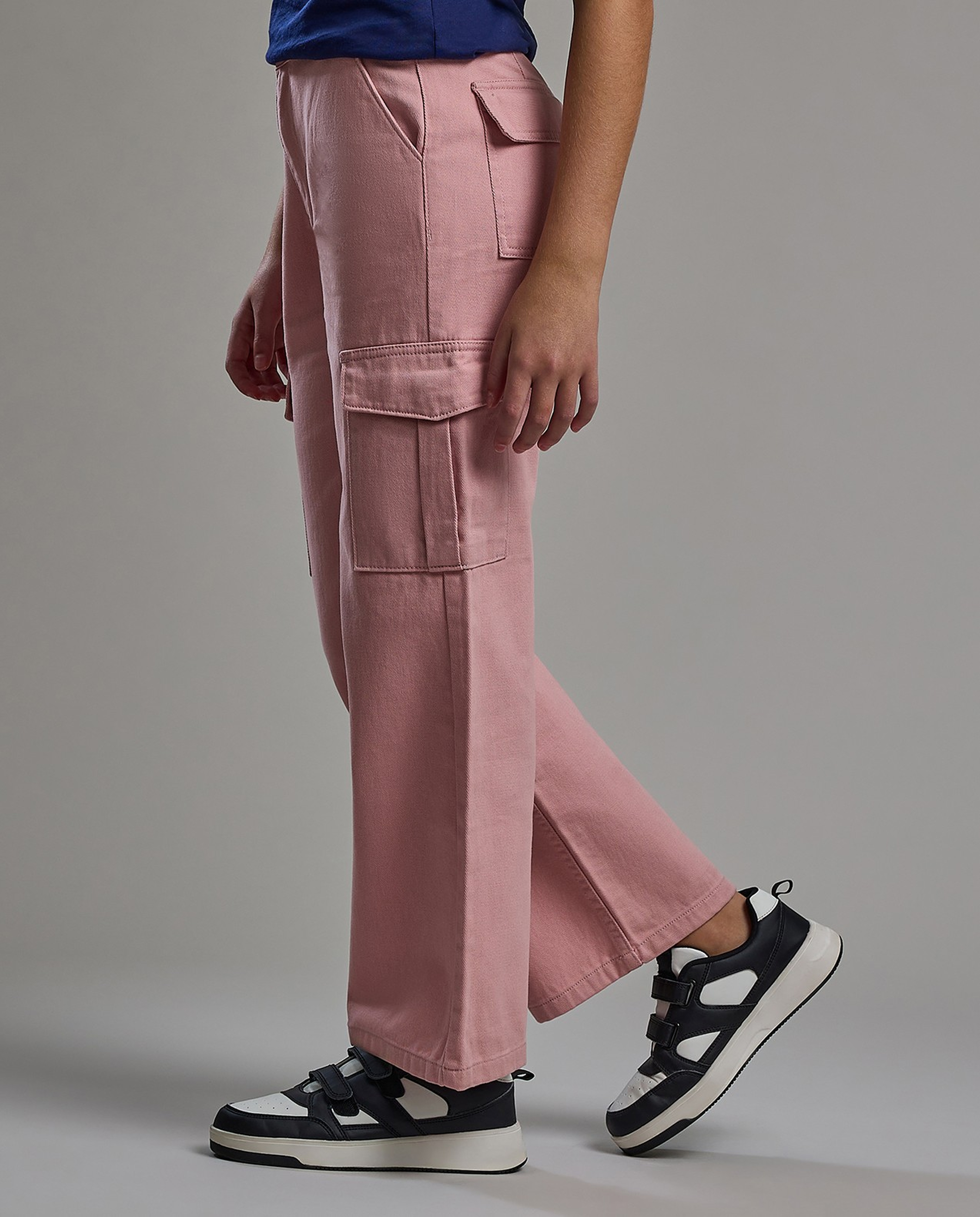 Solid Cargo Pants with Button Closure