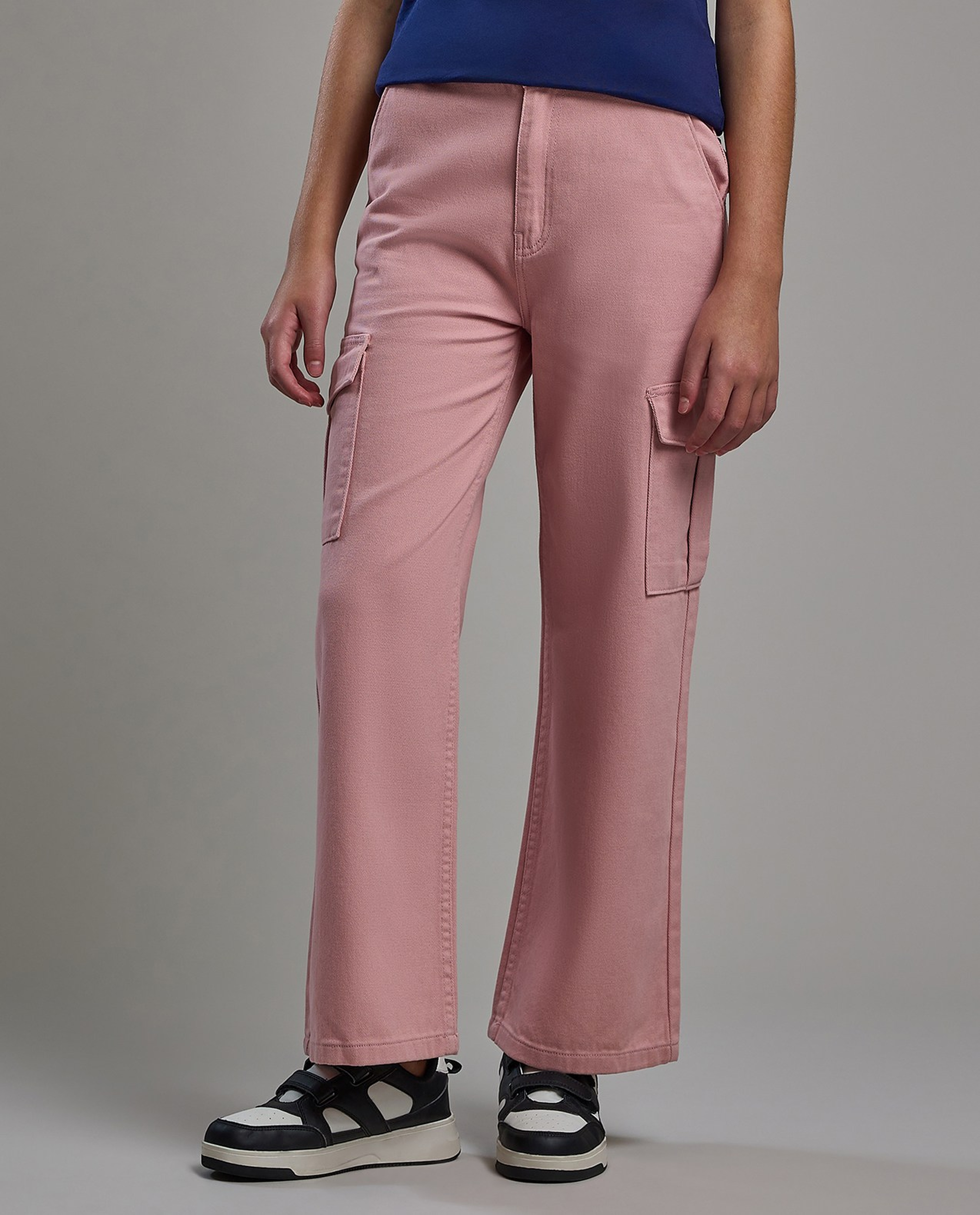 Solid Cargo Pants with Button Closure