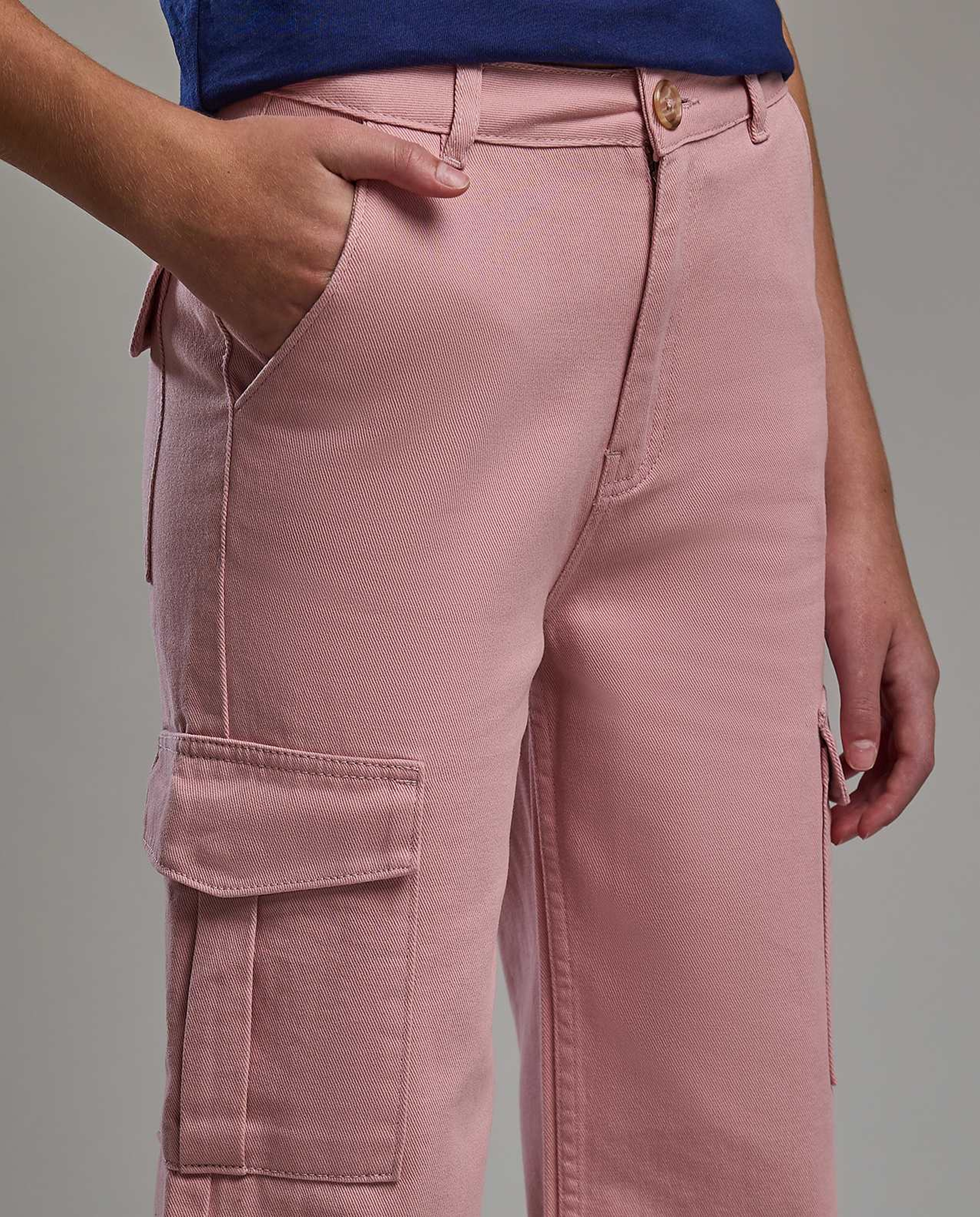 Solid Cargo Pants with Button Closure