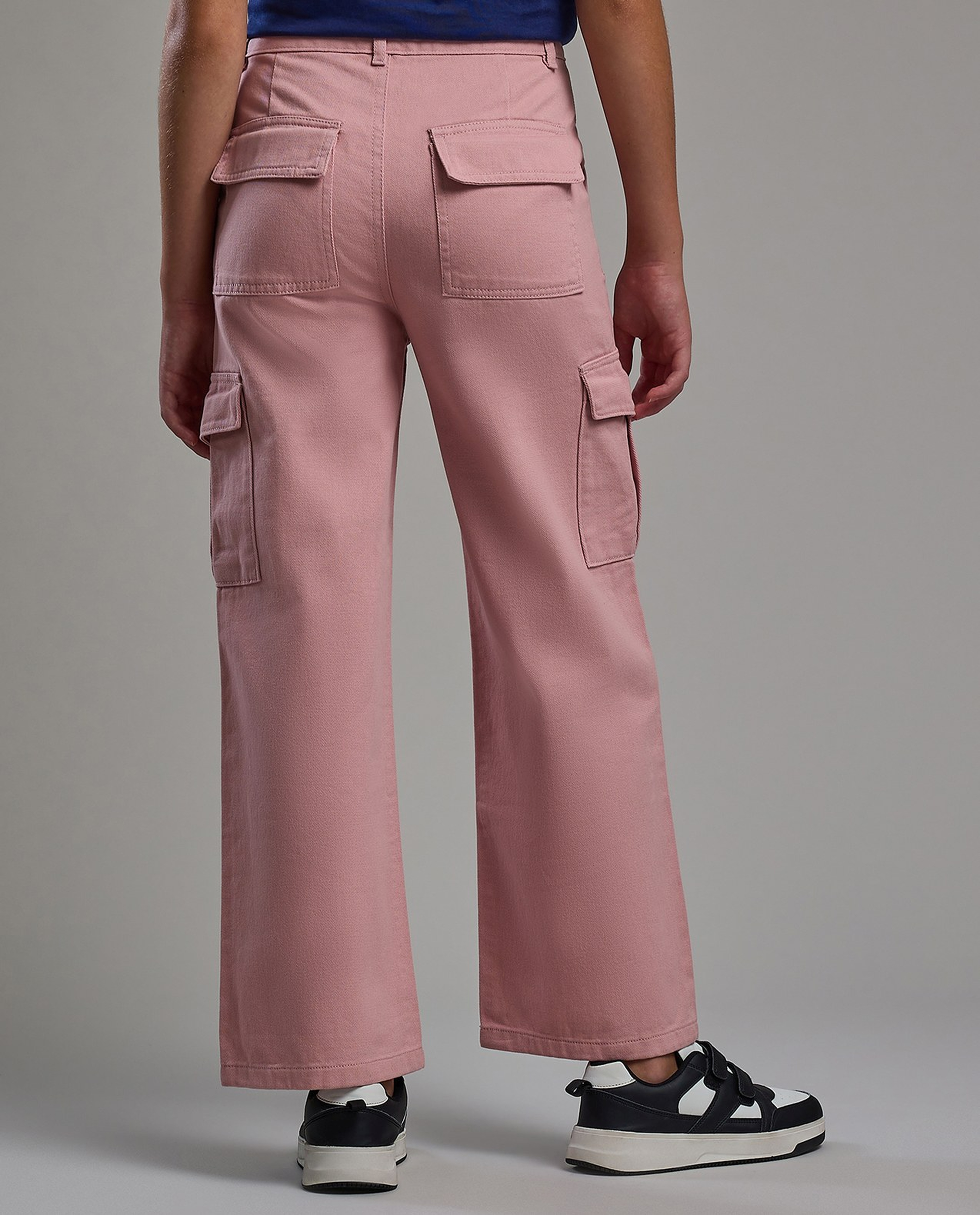 Solid Cargo Pants with Button Closure