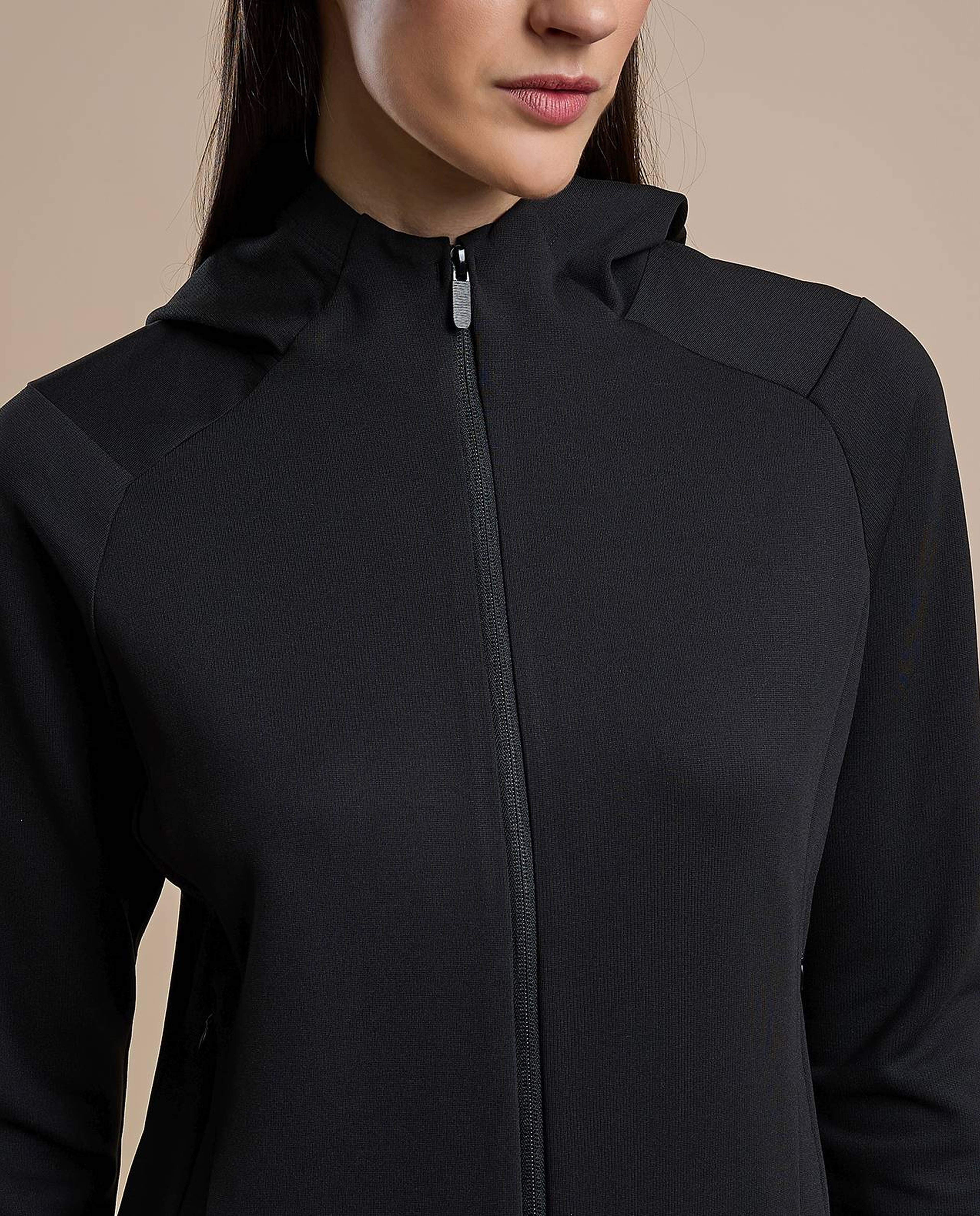 Solid Active Jacket with Zipper Closure