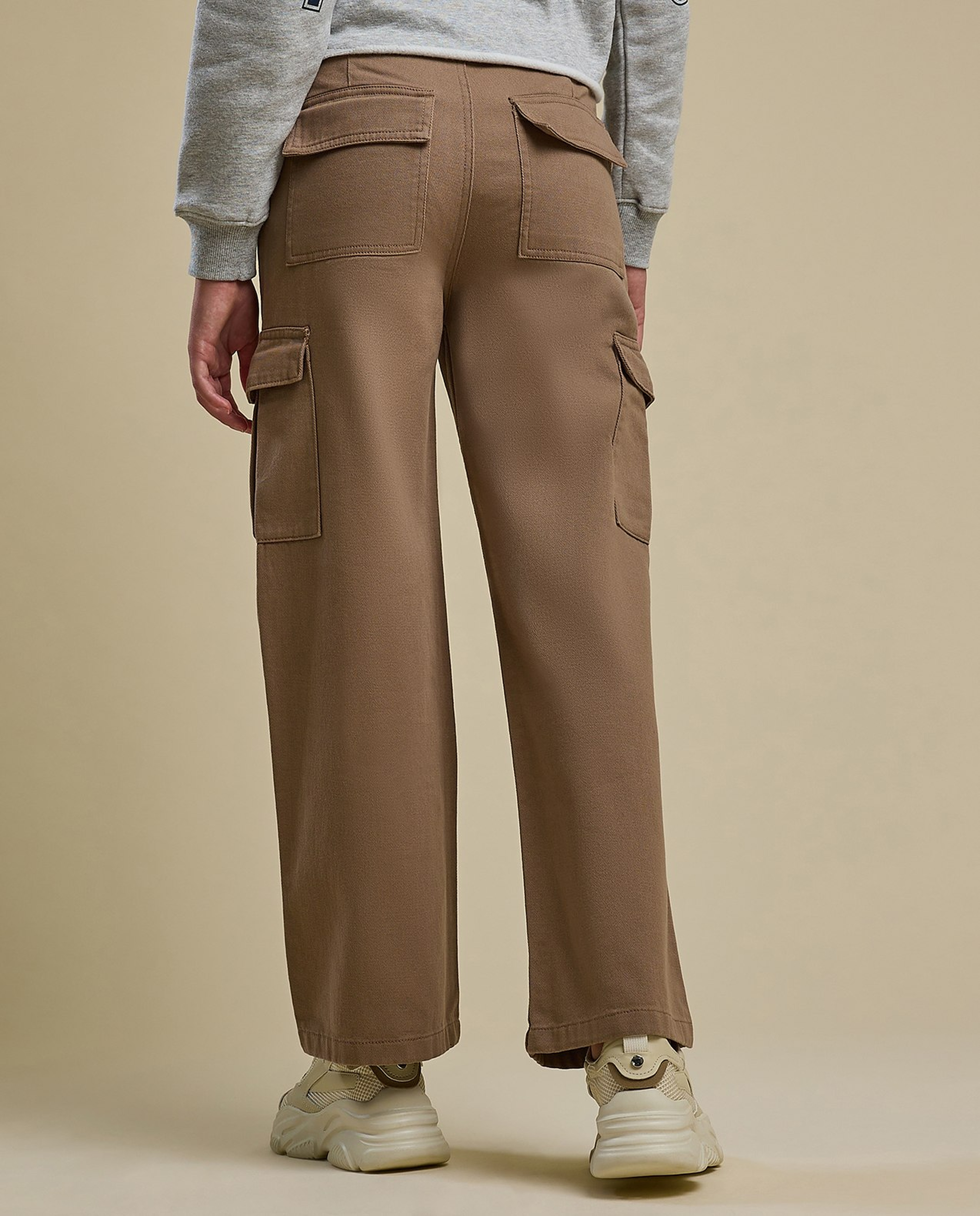 Solid Cargo Pants with Button Closure
