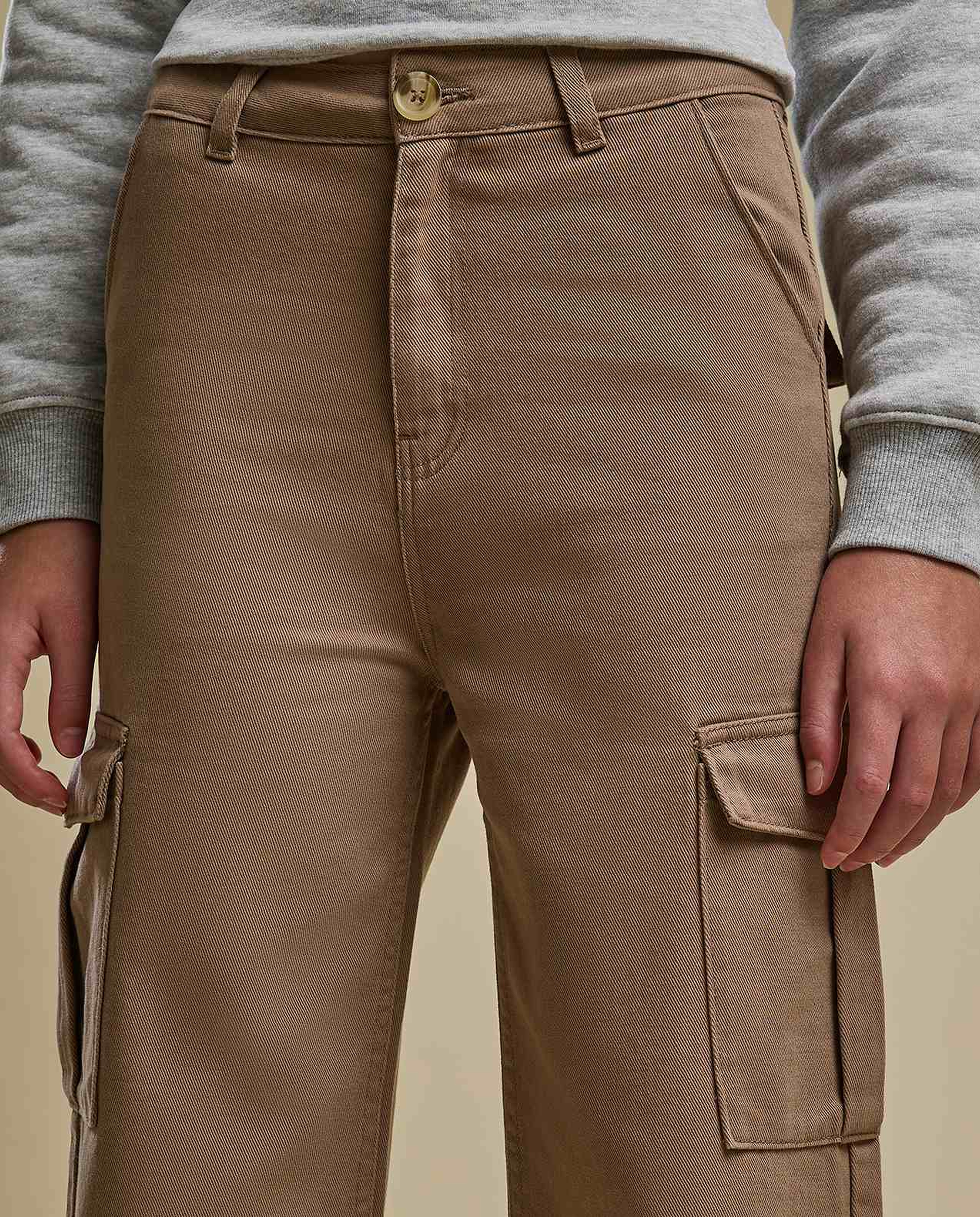Solid Cargo Pants with Button Closure