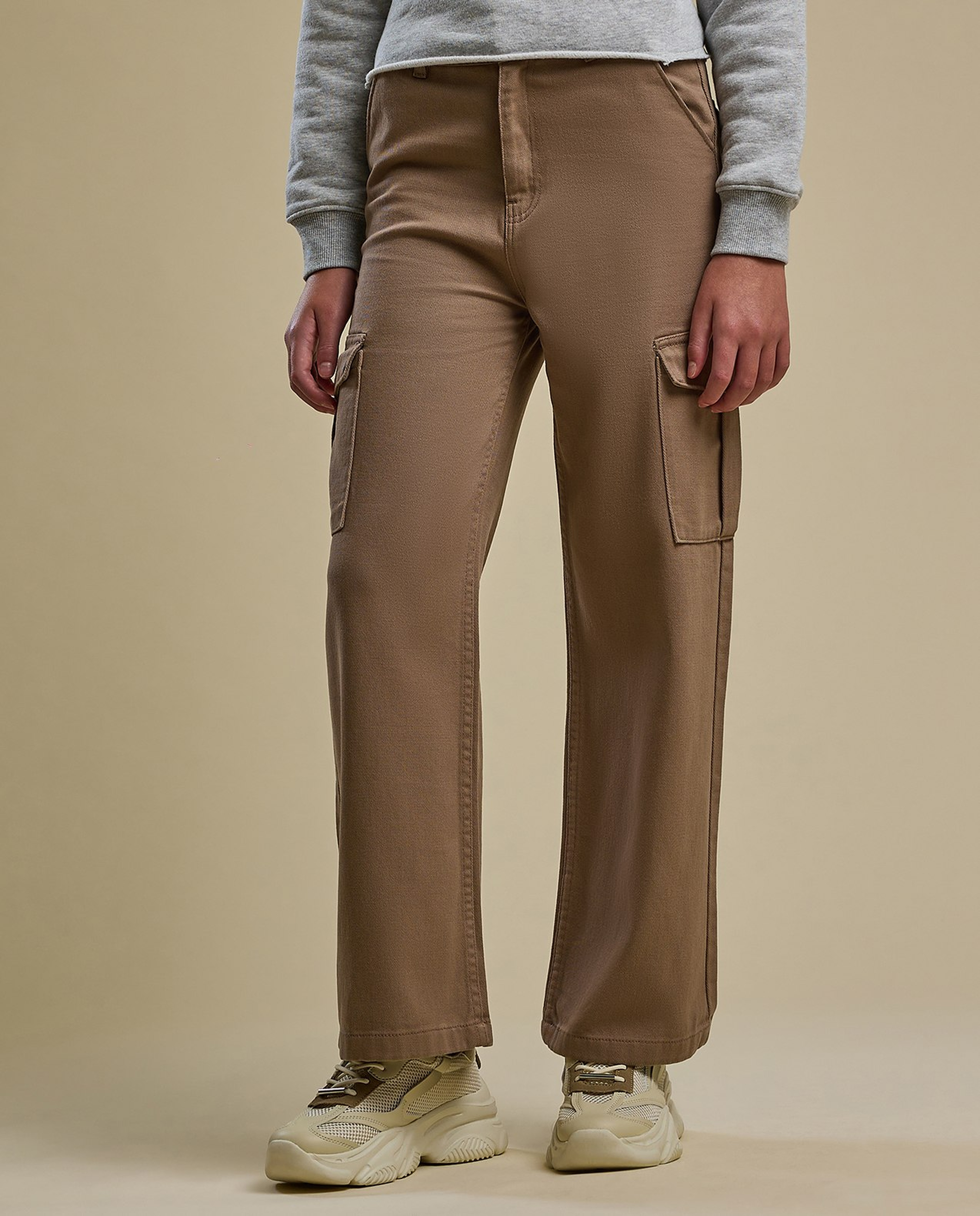 Solid Cargo Pants with Button Closure