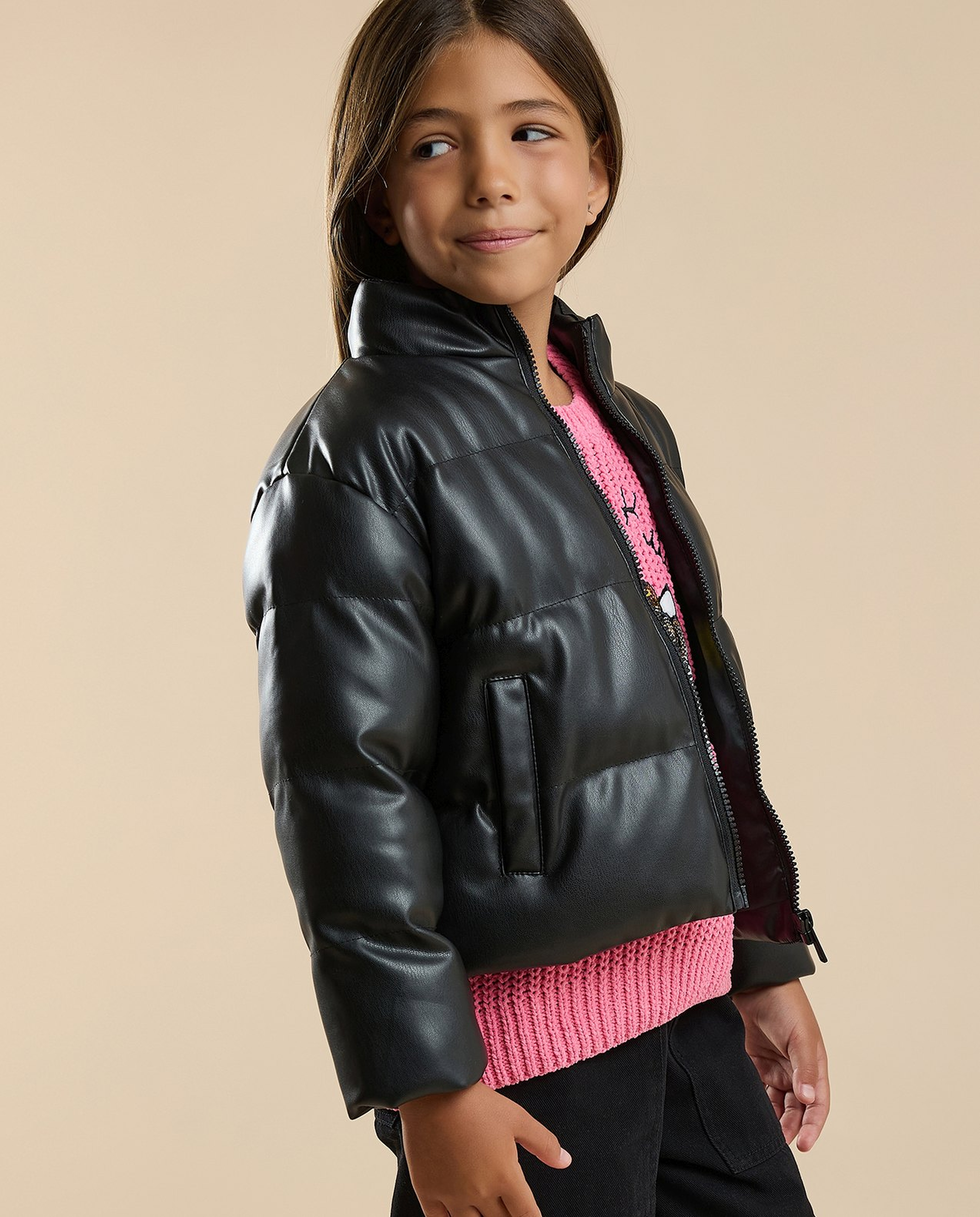 Quilted Puffer Jacket with Zipper Closure