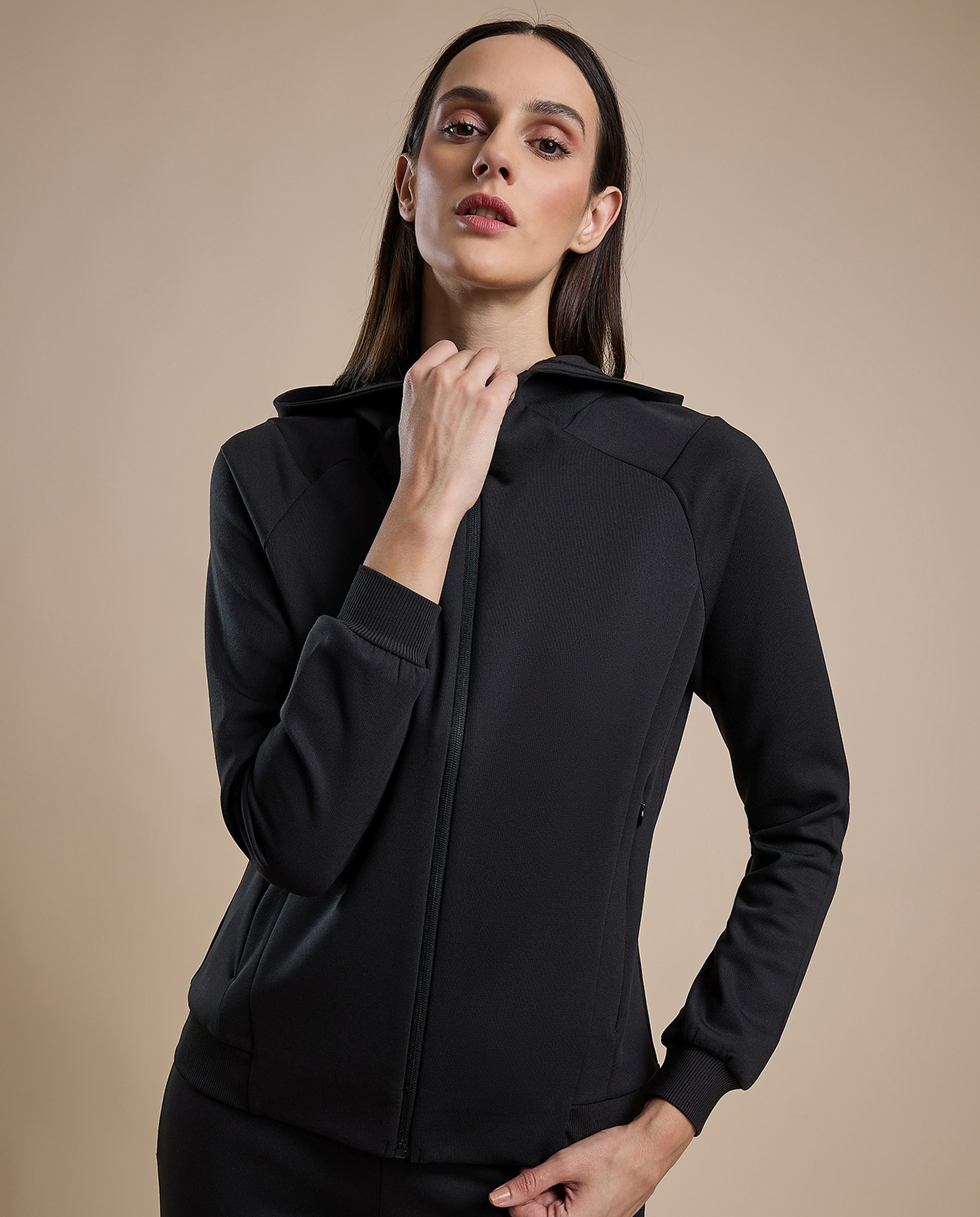 Solid Active Jacket with Zipper Closure