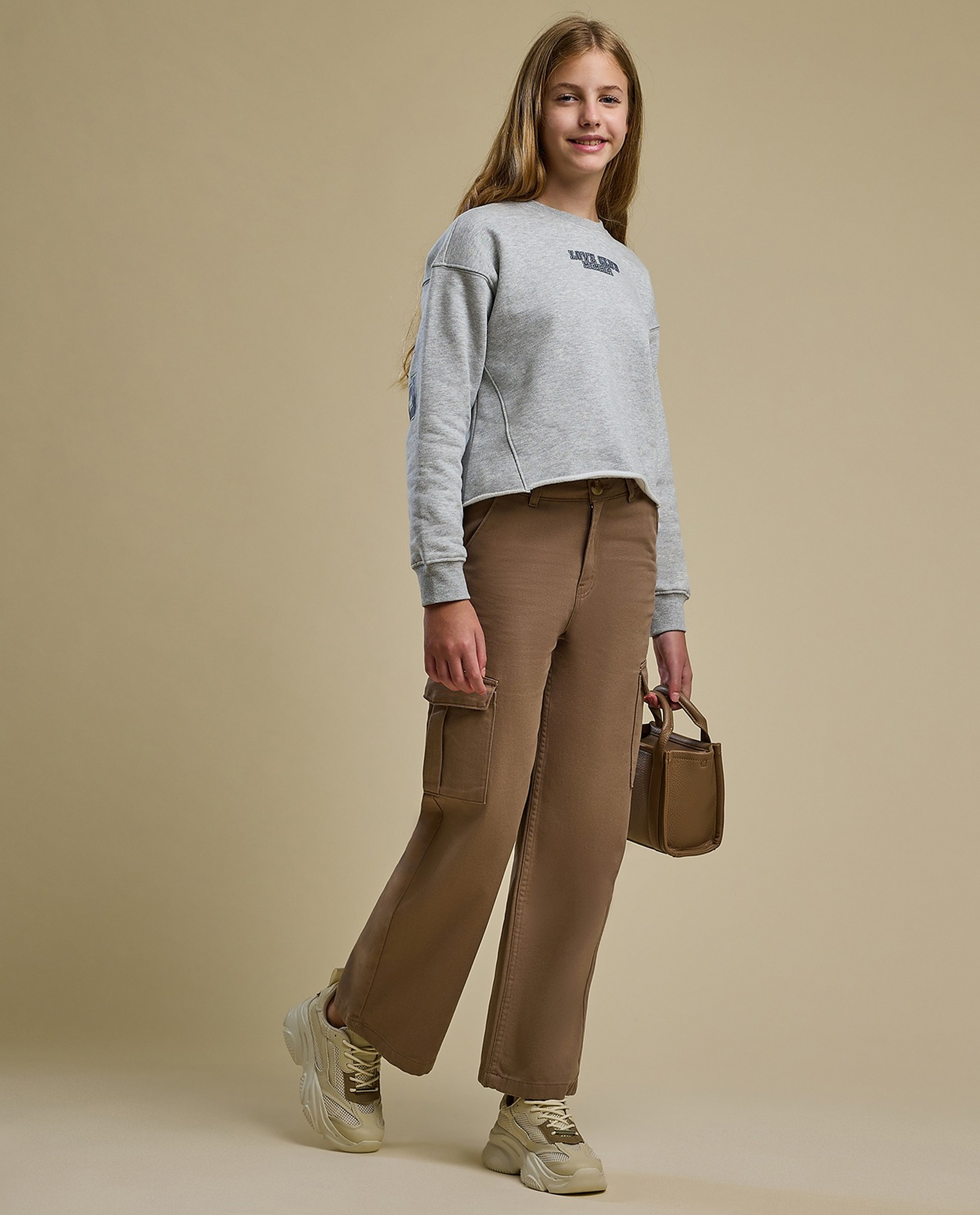 Solid Cargo Pants with Button Closure