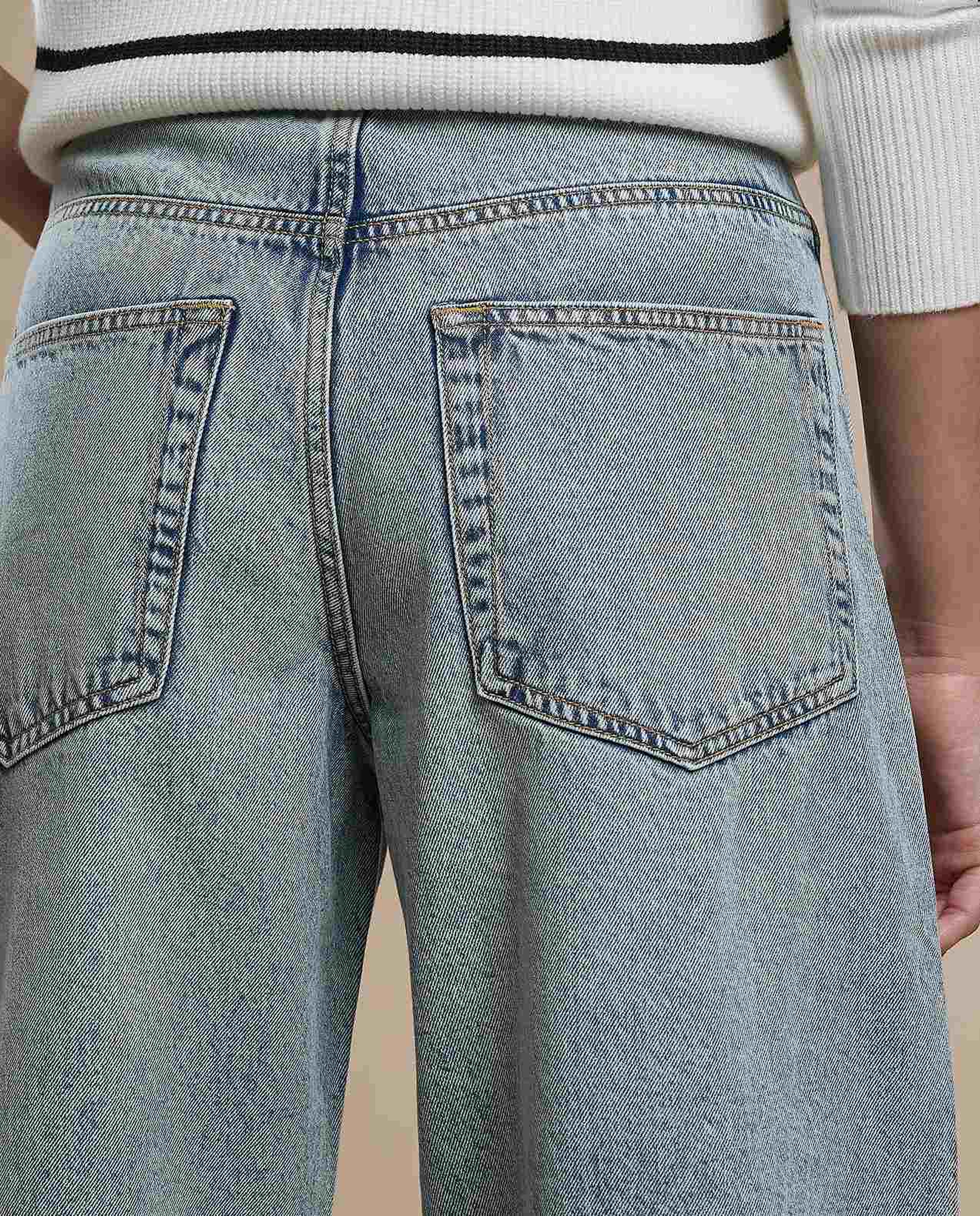 Washed Balloon Fit Jeans with Button Closure