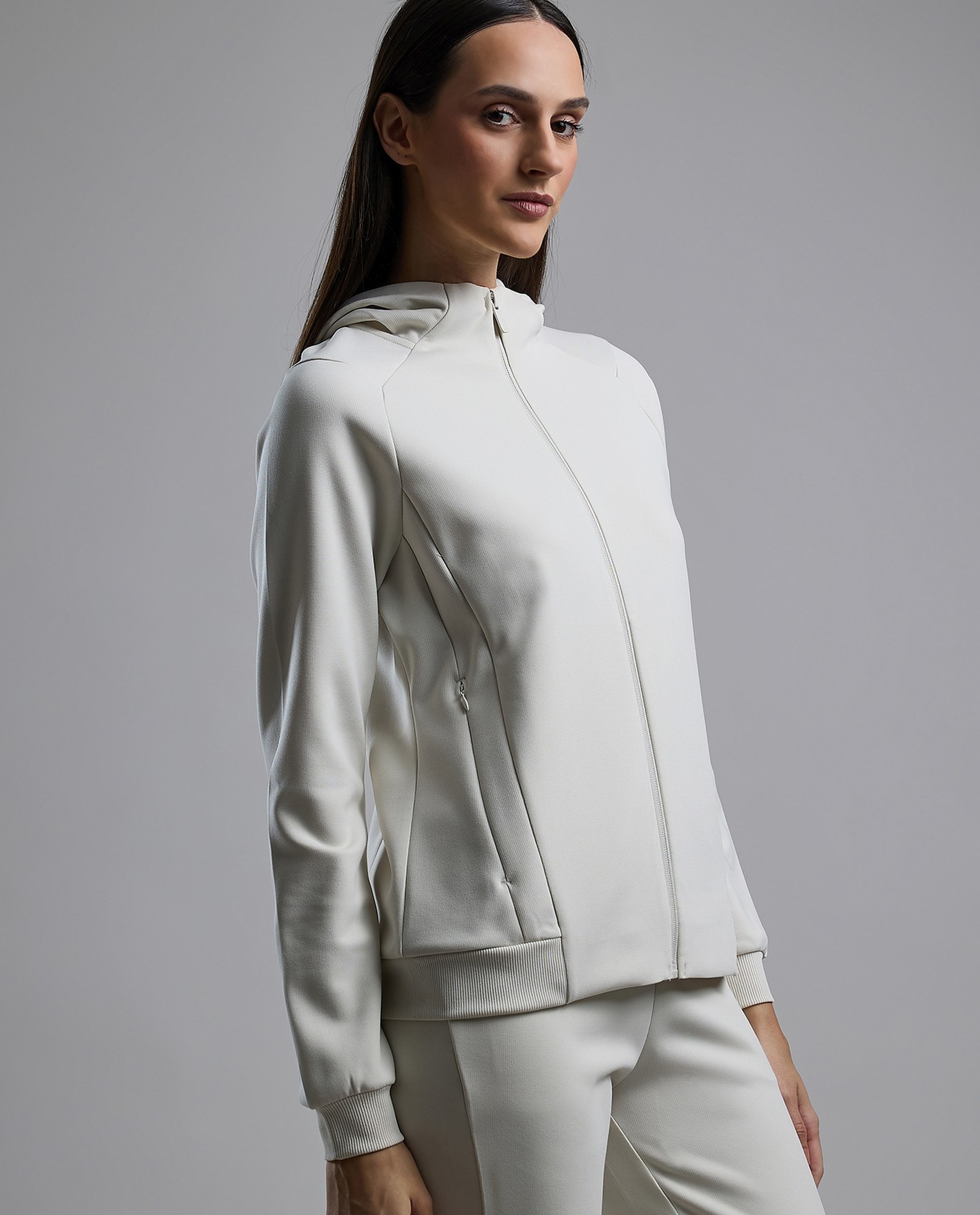 Solid Active Jacket with Zipper Closure