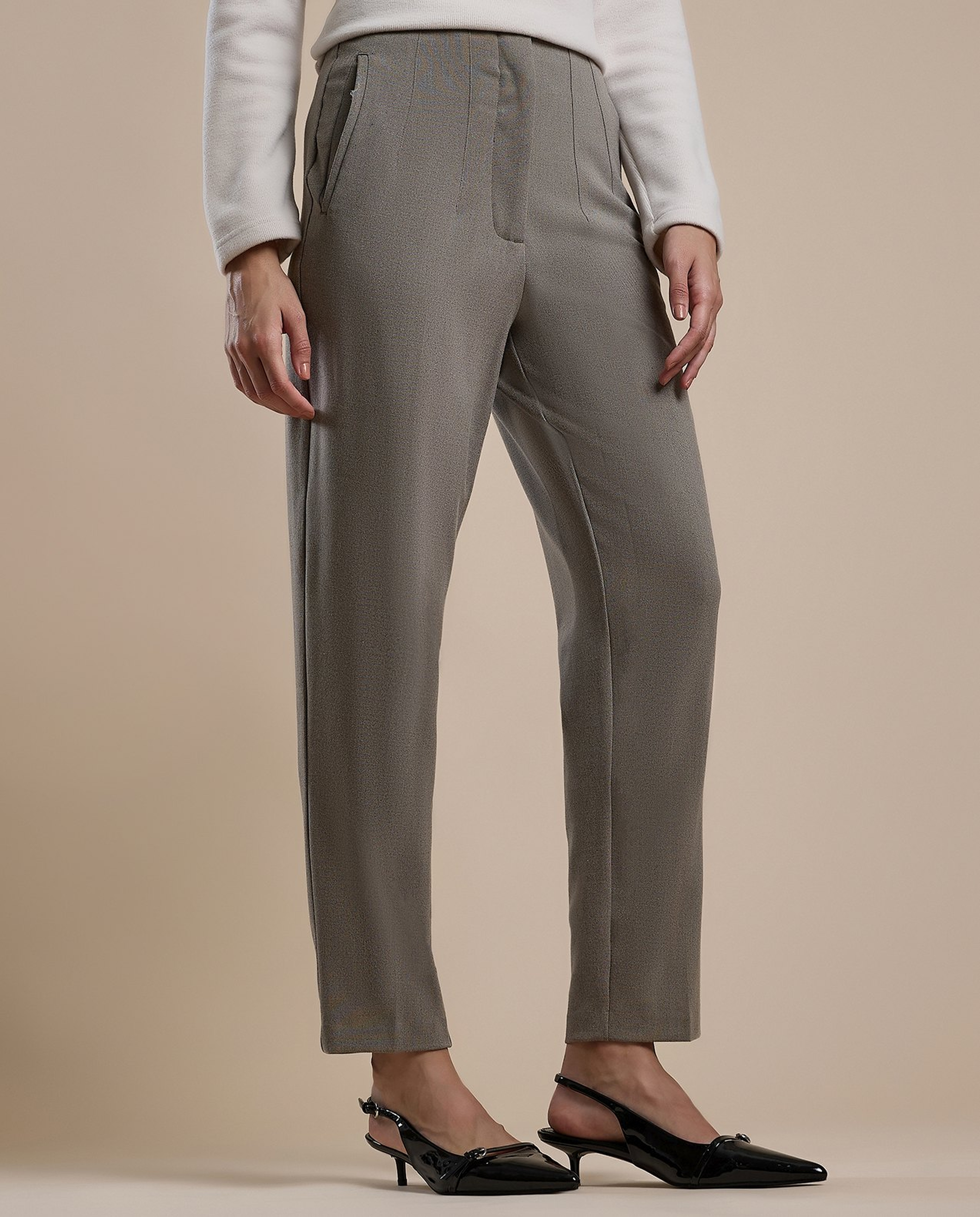 Solid Straight Fit Trousers with Button Closure