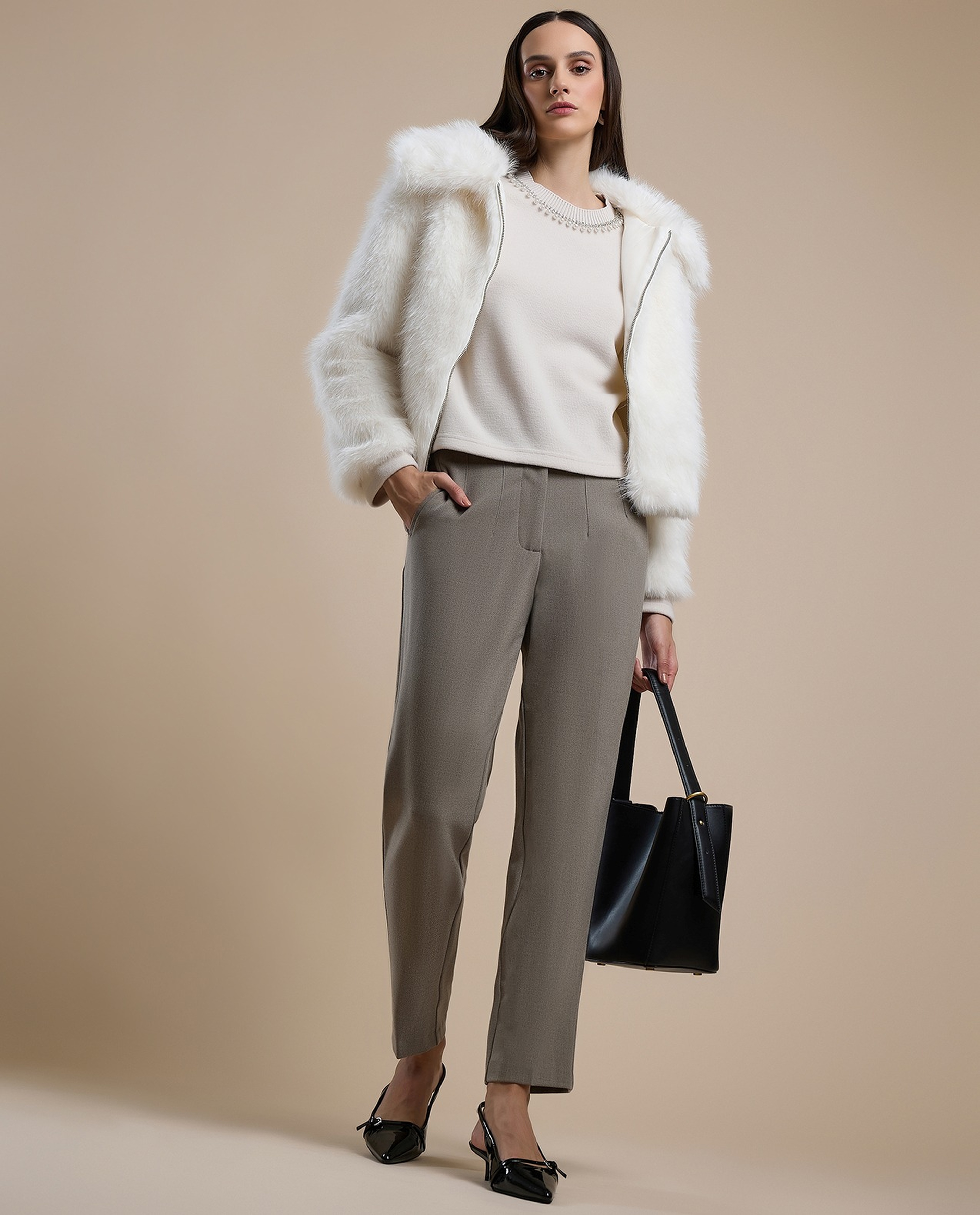 Solid Straight Fit Trousers with Button Closure