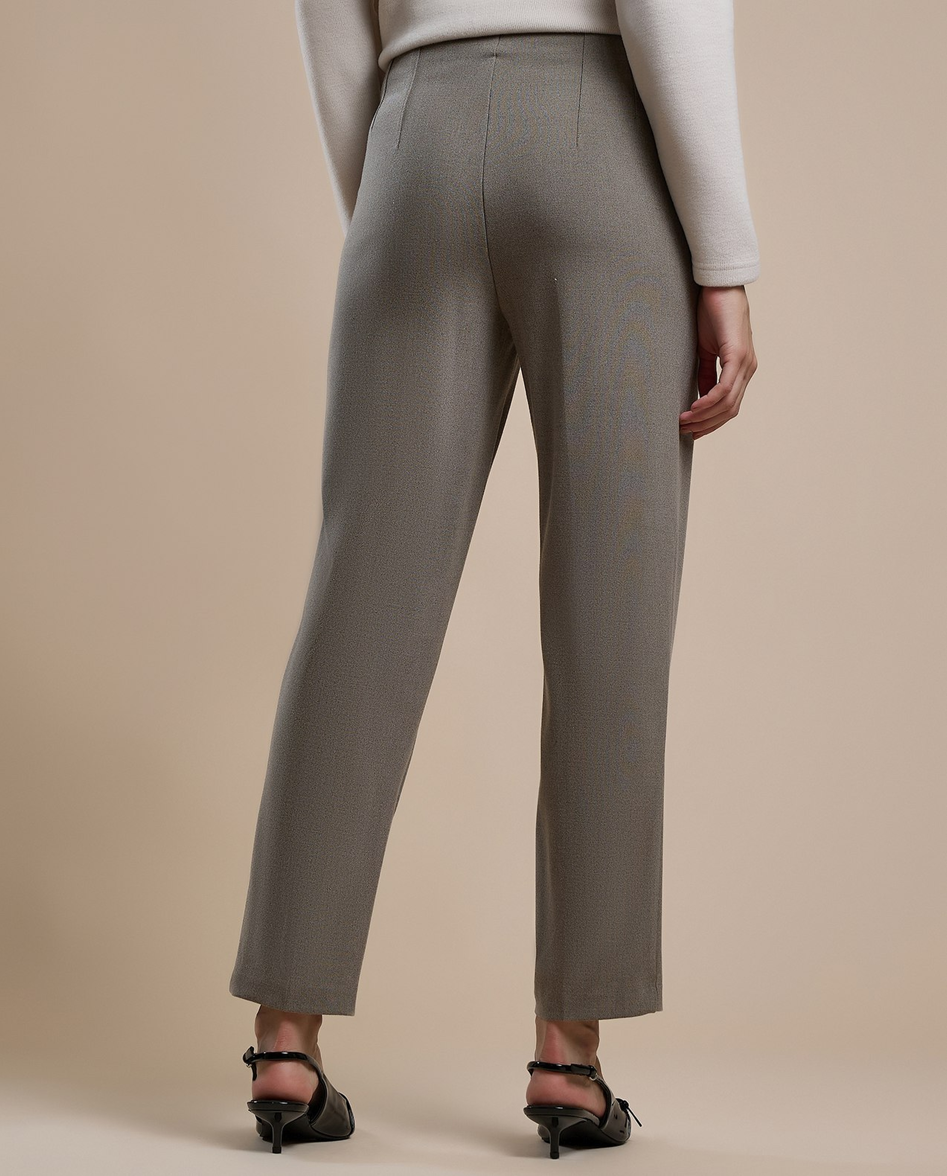 Solid Straight Fit Trousers with Button Closure