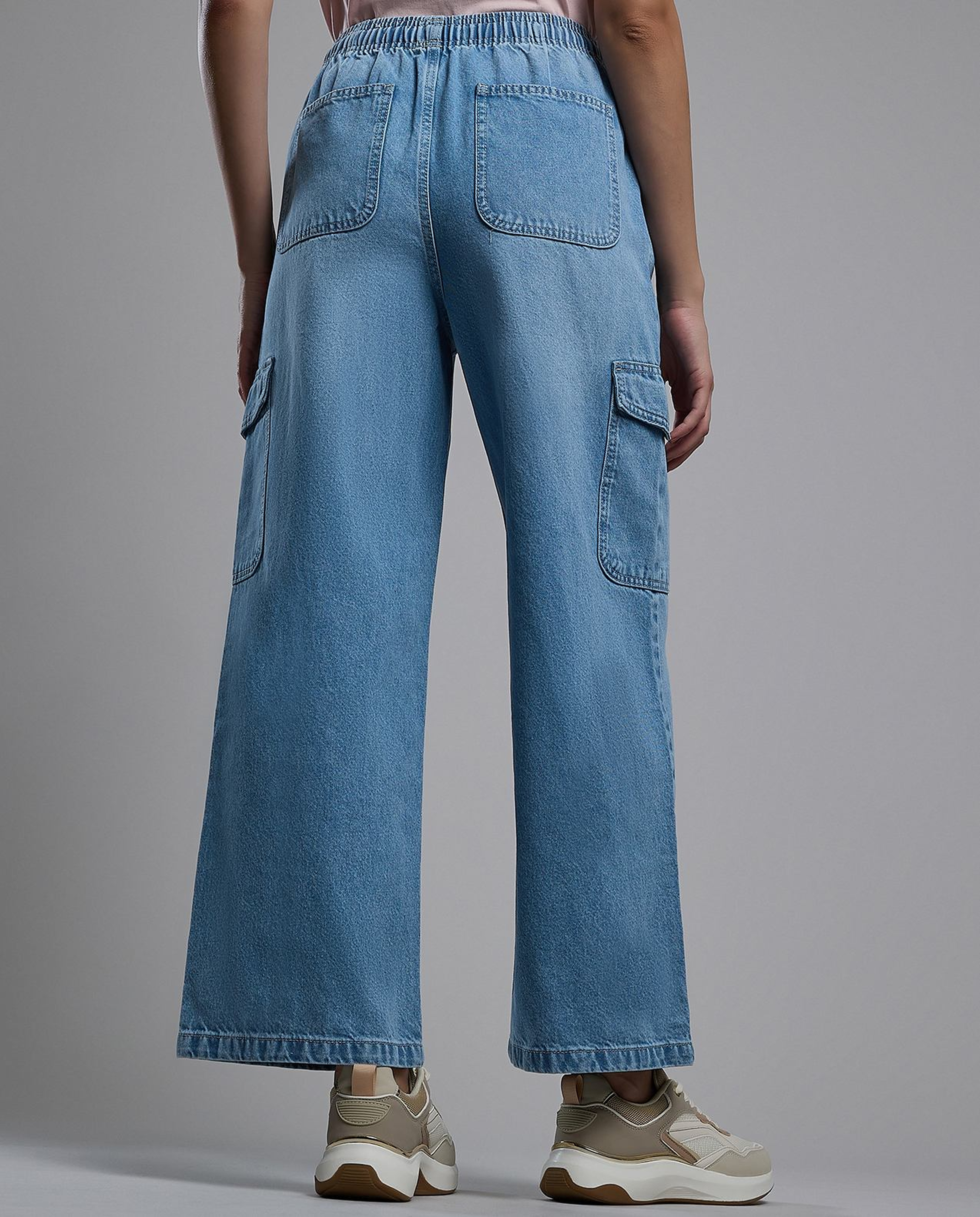 Washed Cargo Jeans with Drawstring Waist