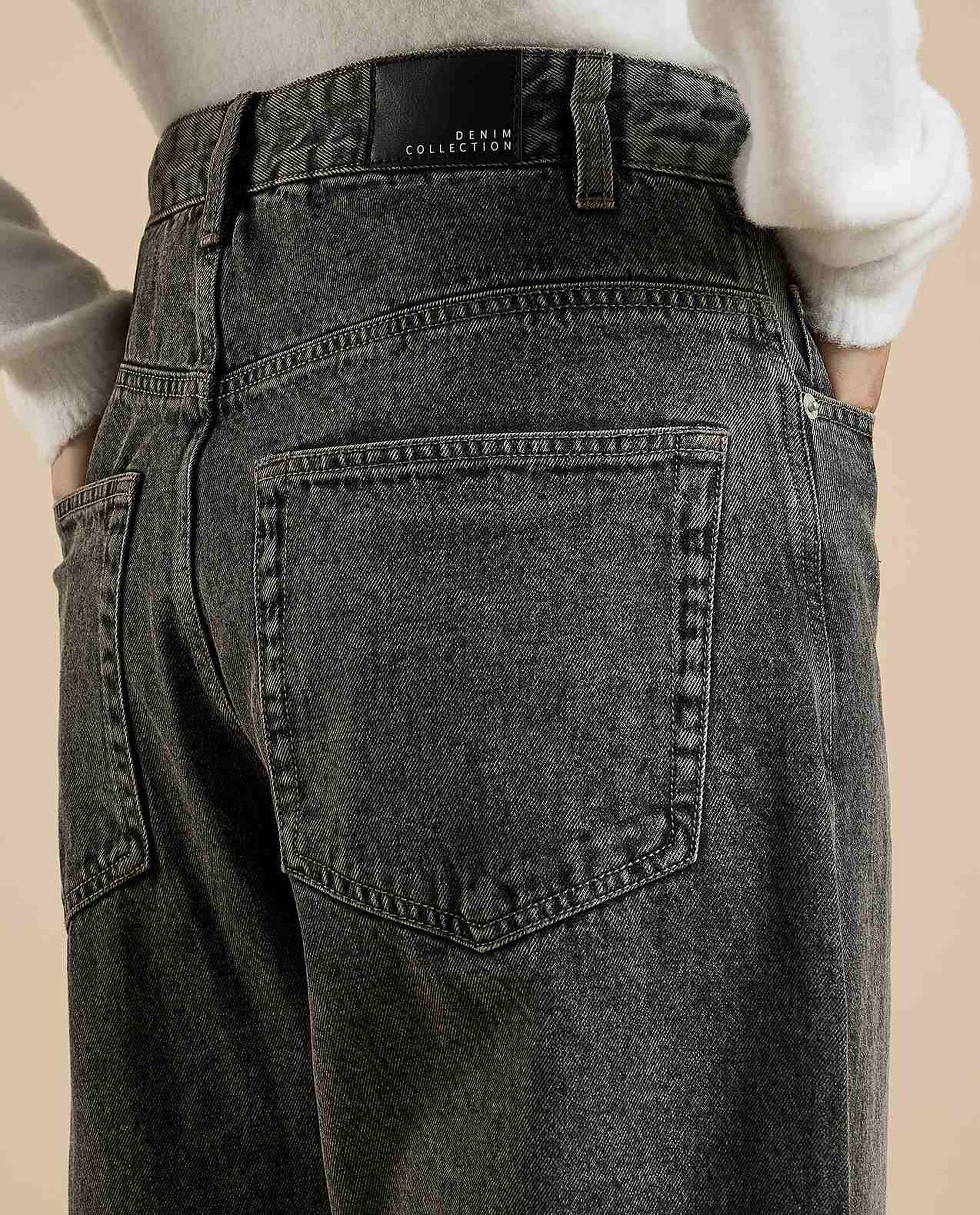 Washed Pleated Jeans with Button Closure