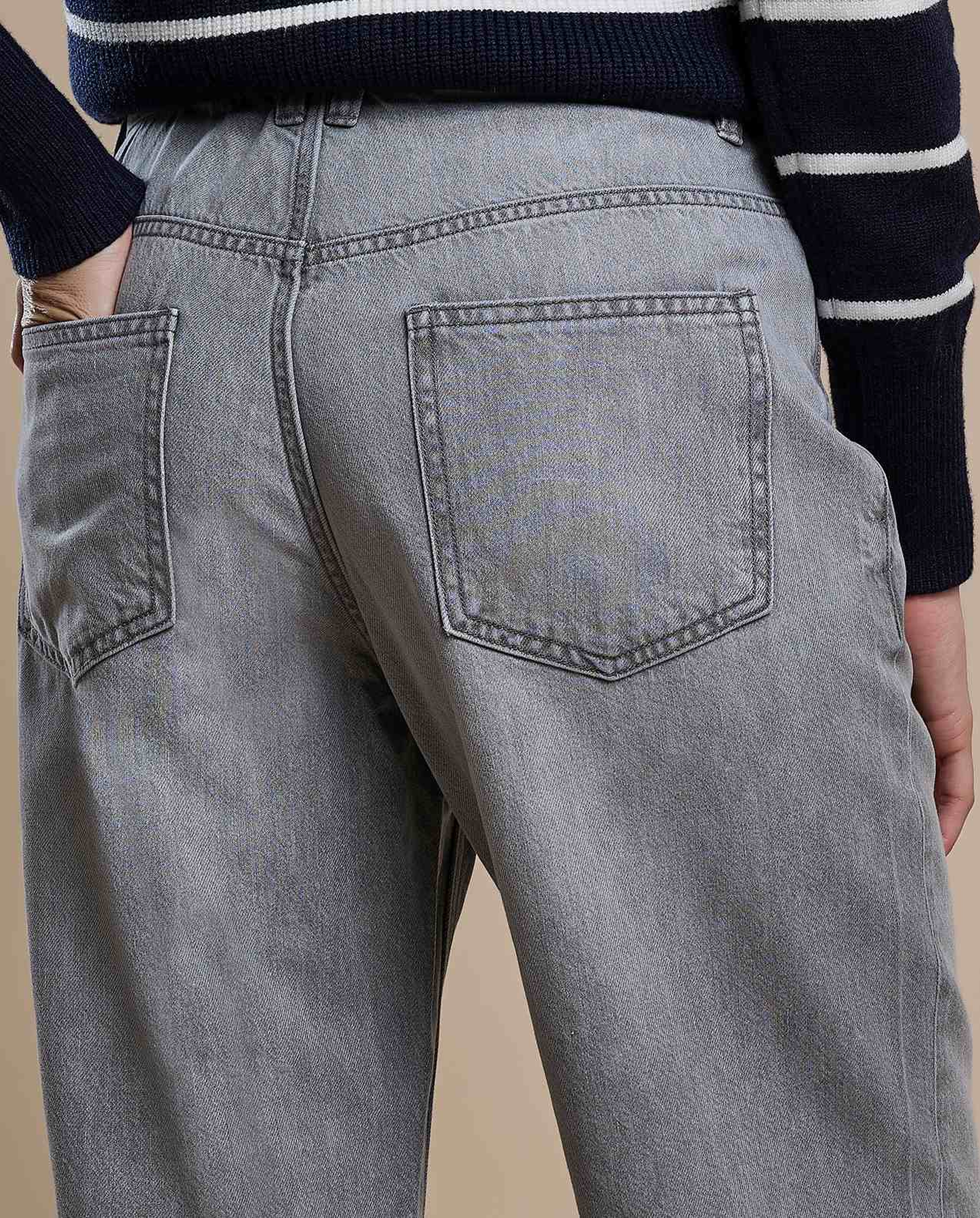 Washed Straight Fit Jeans with Button Closure