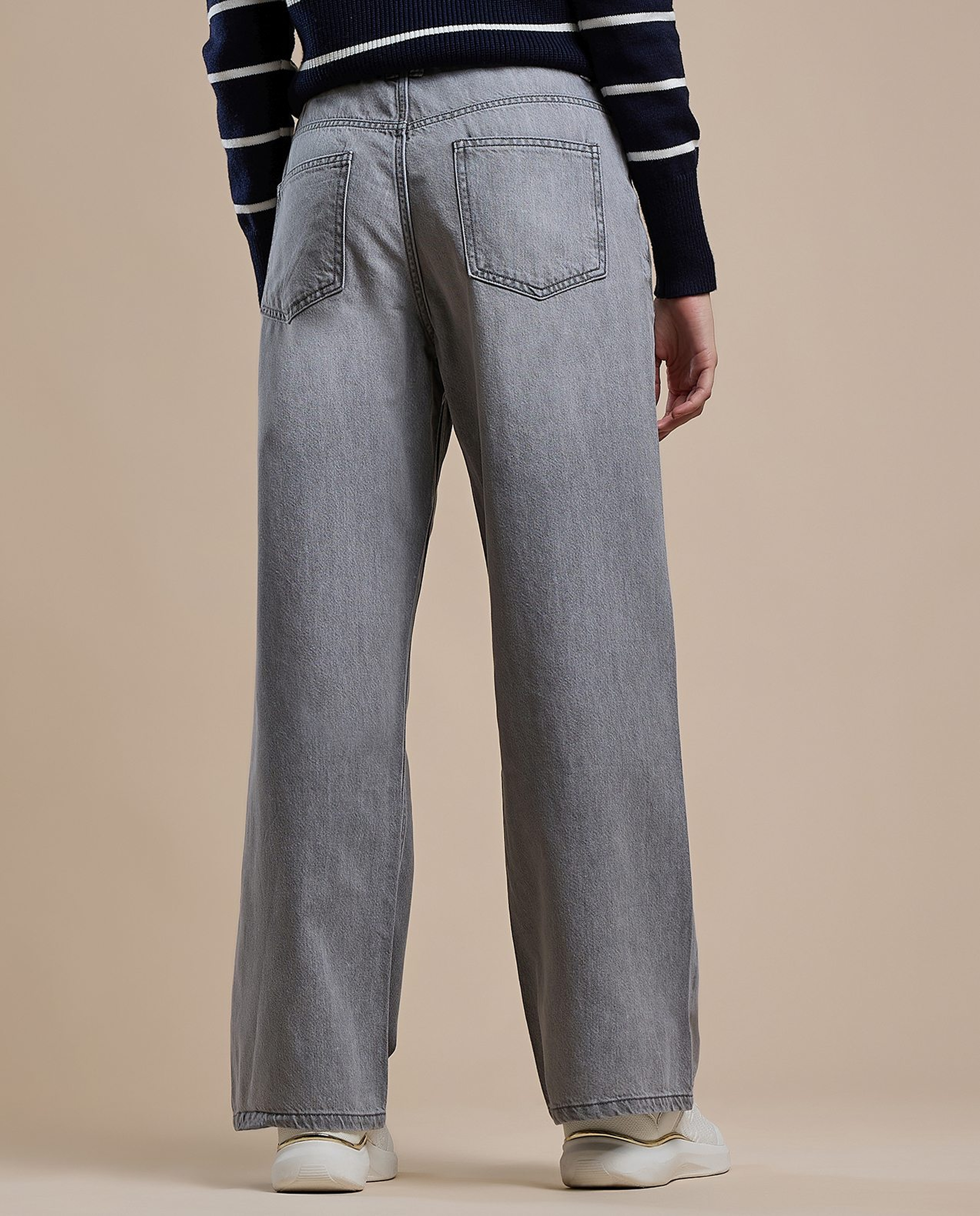 Washed Straight Fit Jeans with Button Closure