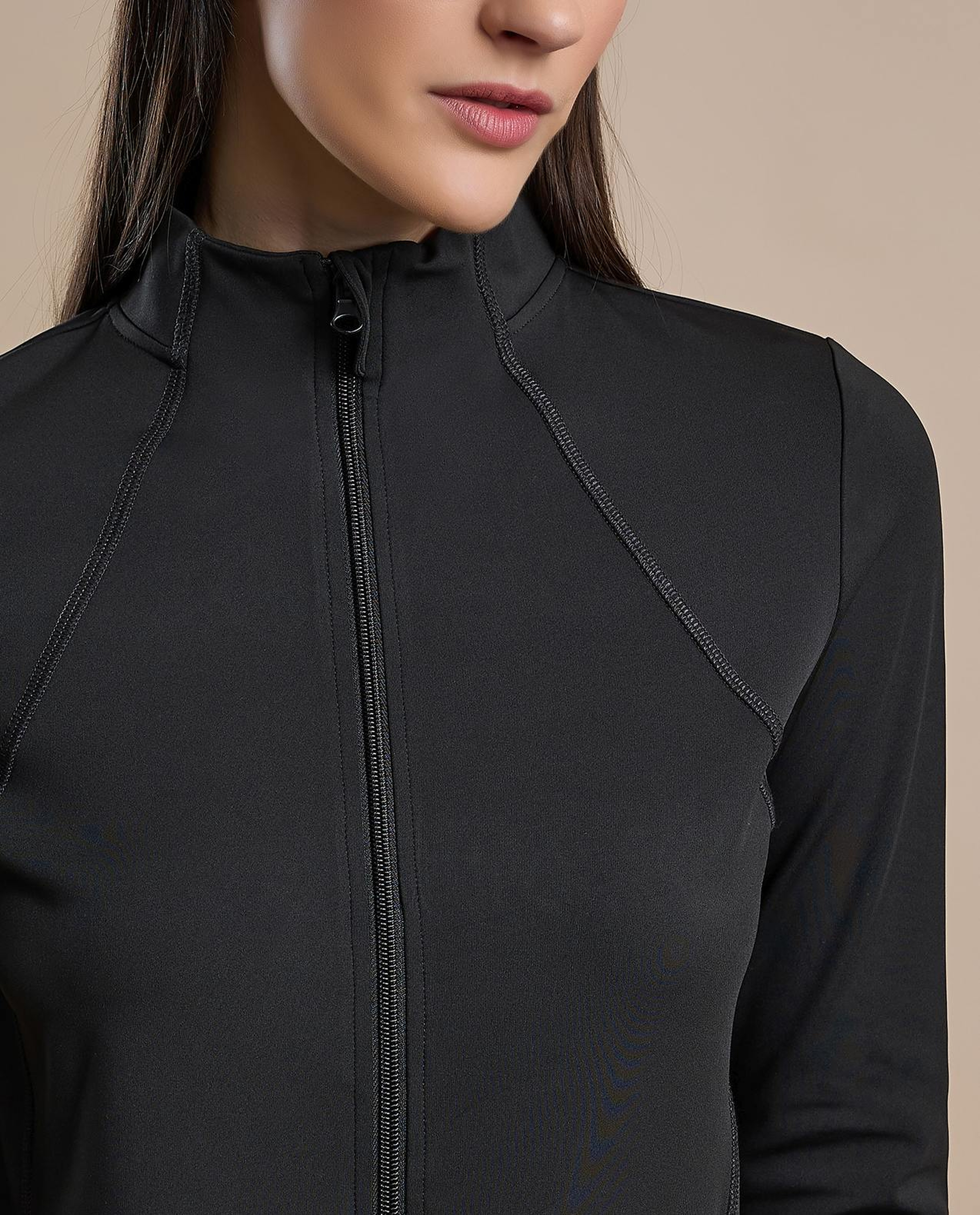 Solid Active Jacket with Zipper Closure