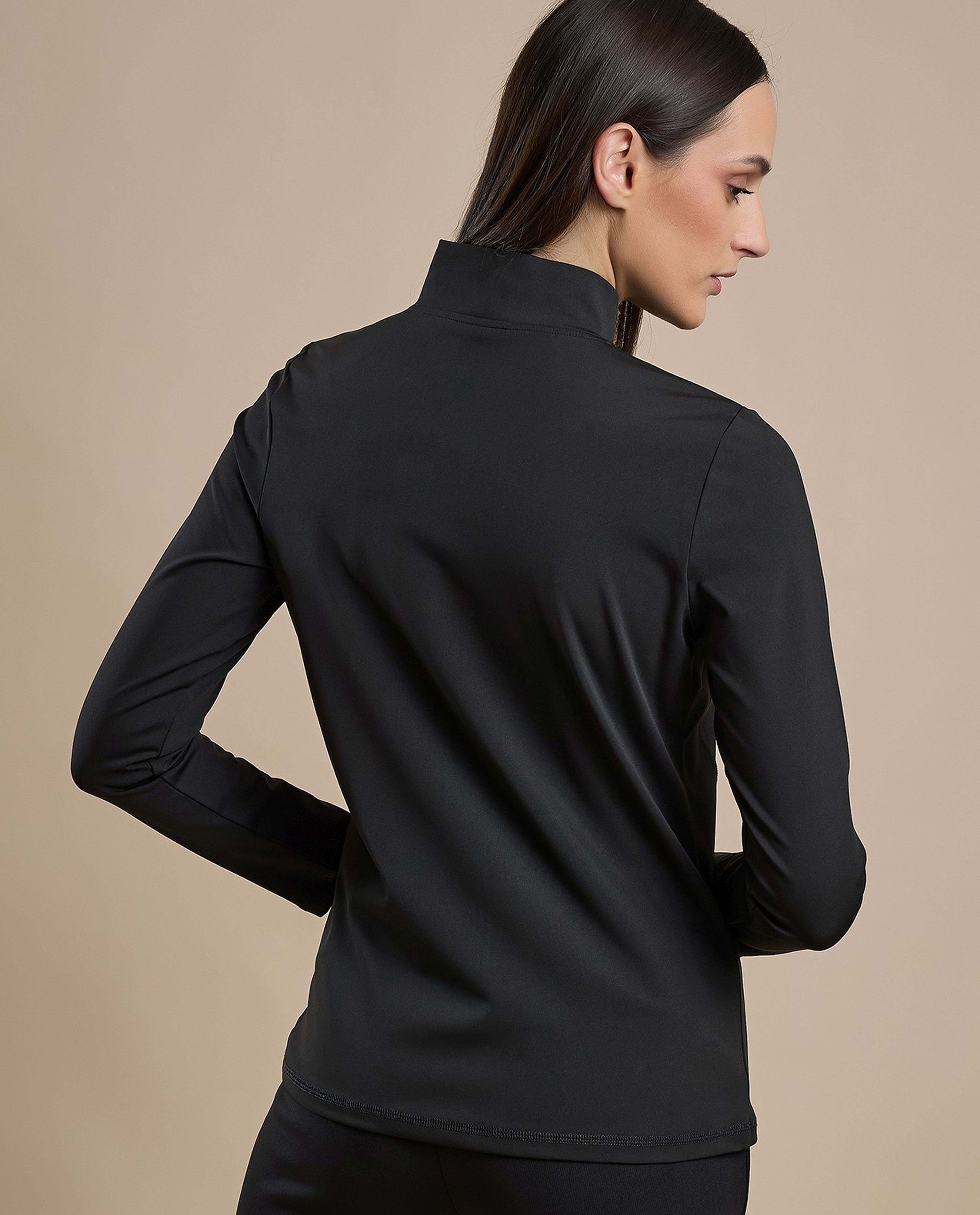 Solid Active Jacket with Zipper Closure