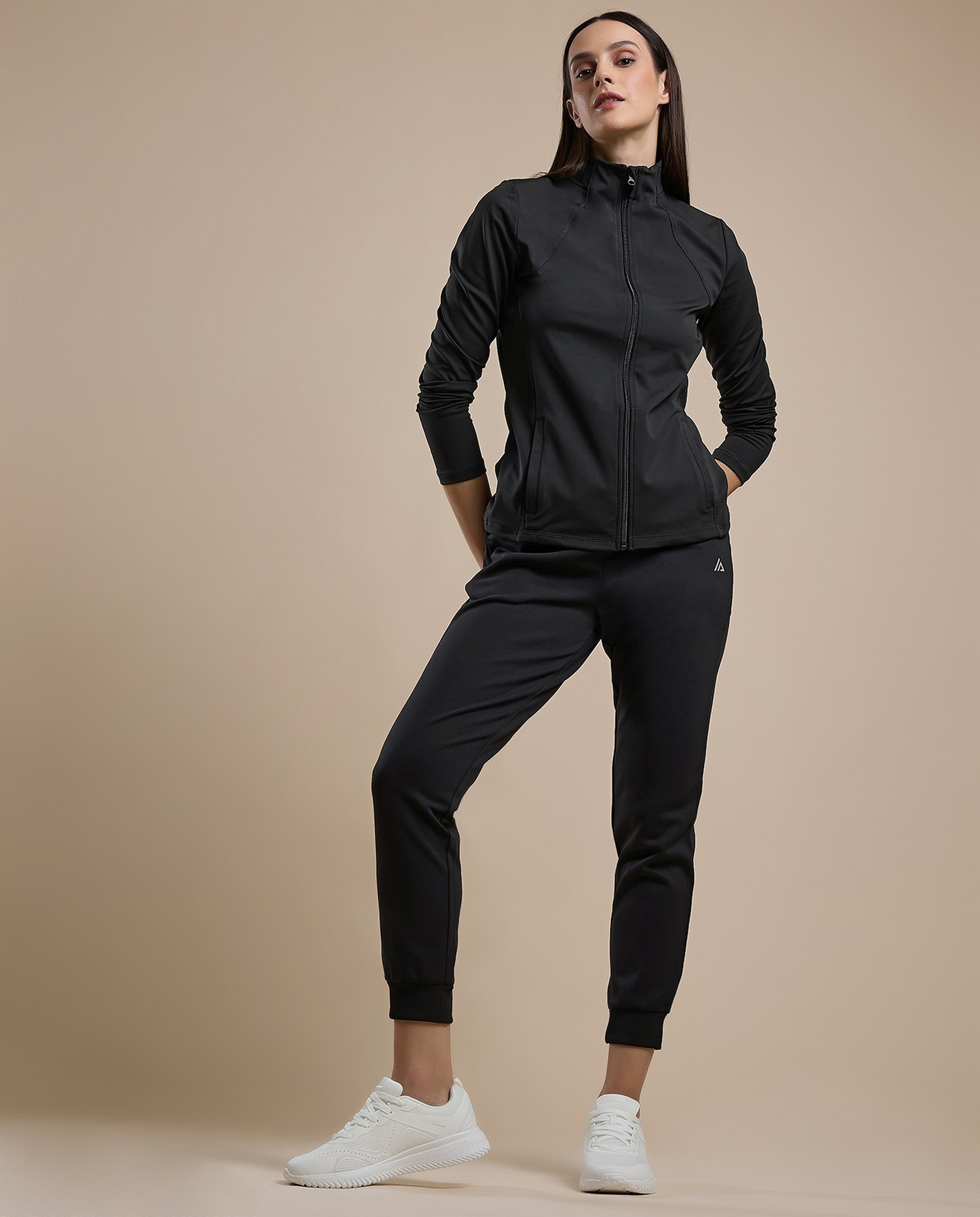Solid Active Jacket with Zipper Closure
