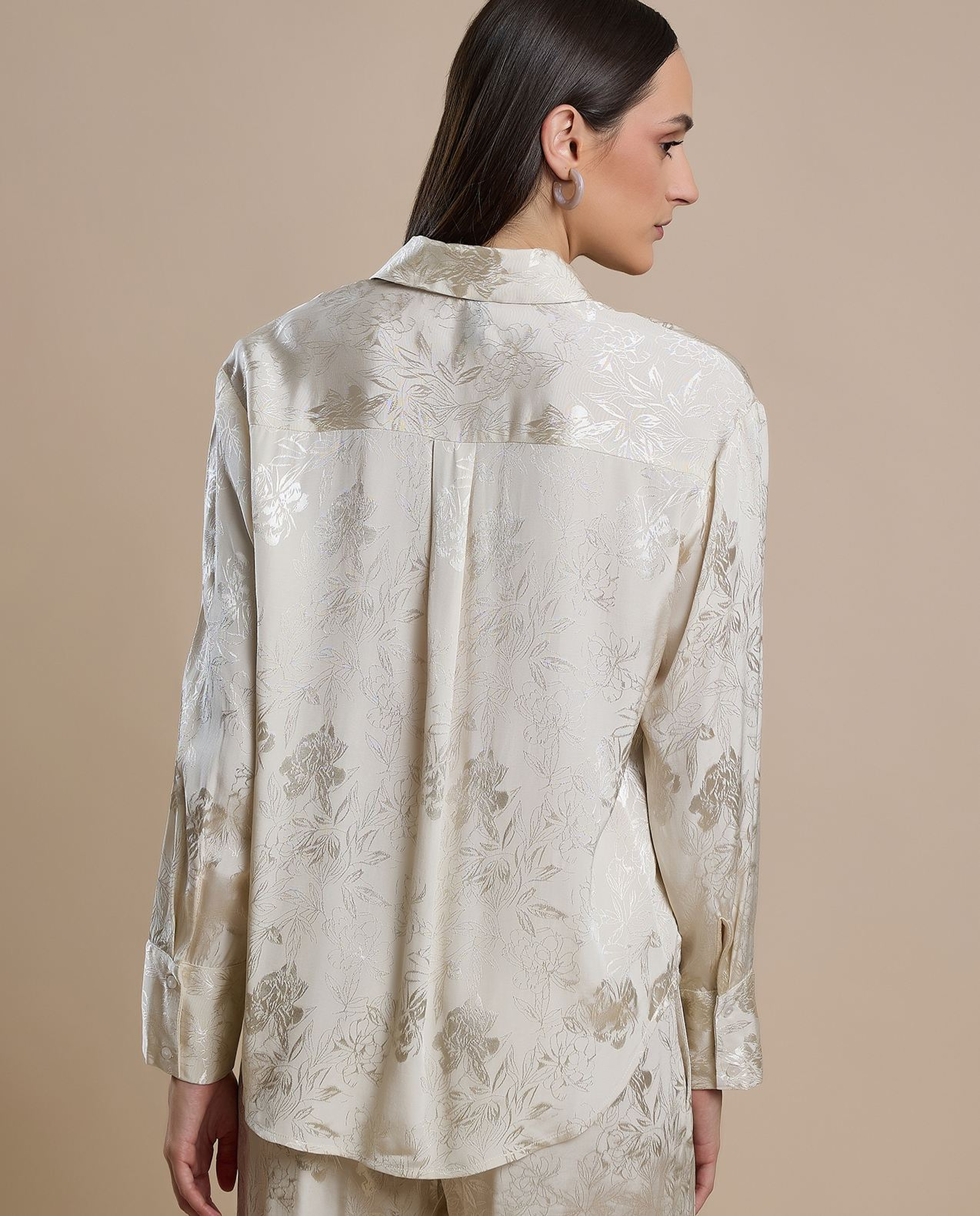 Self Design Shirt with Classic Collar and Long Sleeves