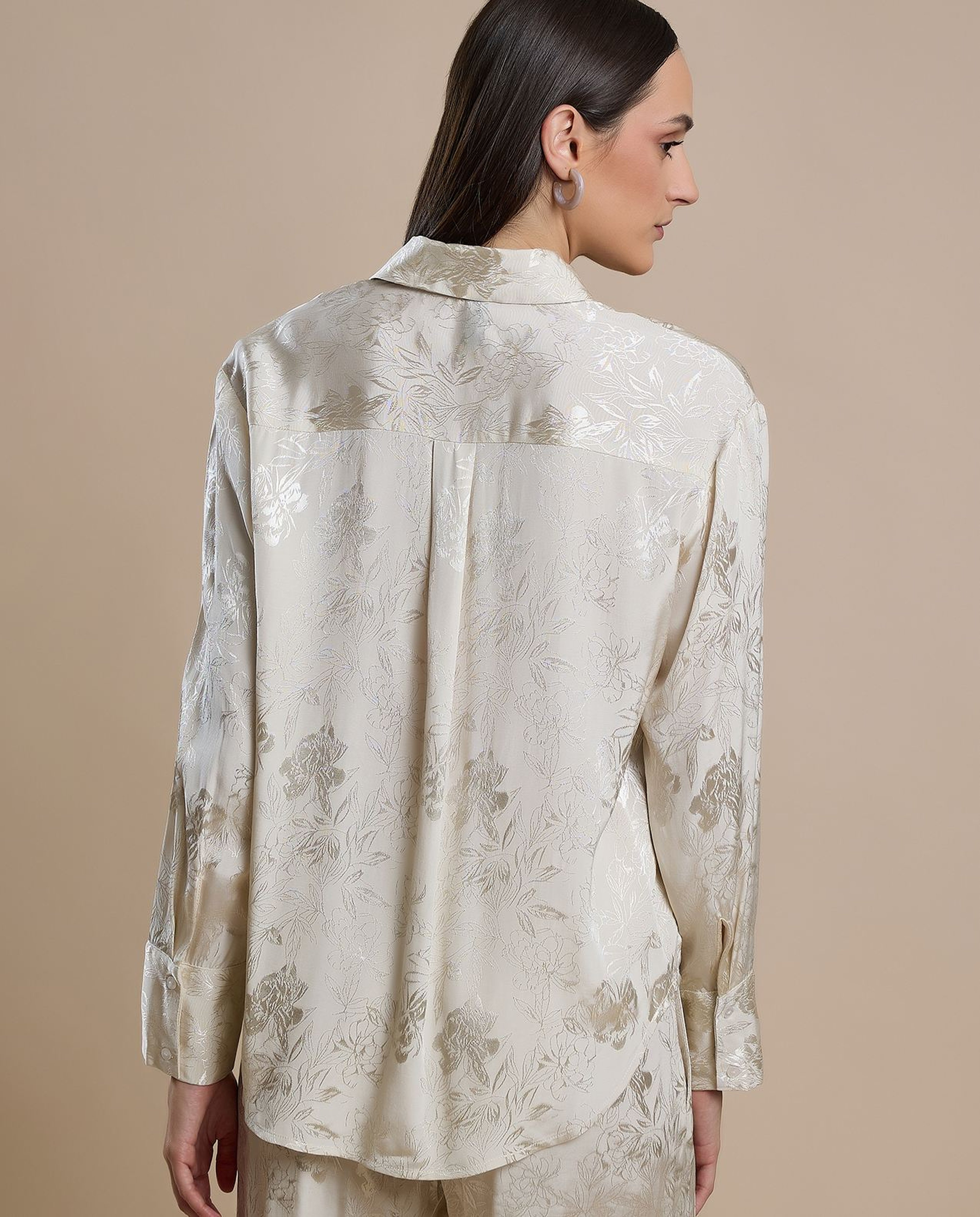 Self Design Shirt with Classic Collar and Long Sleeves