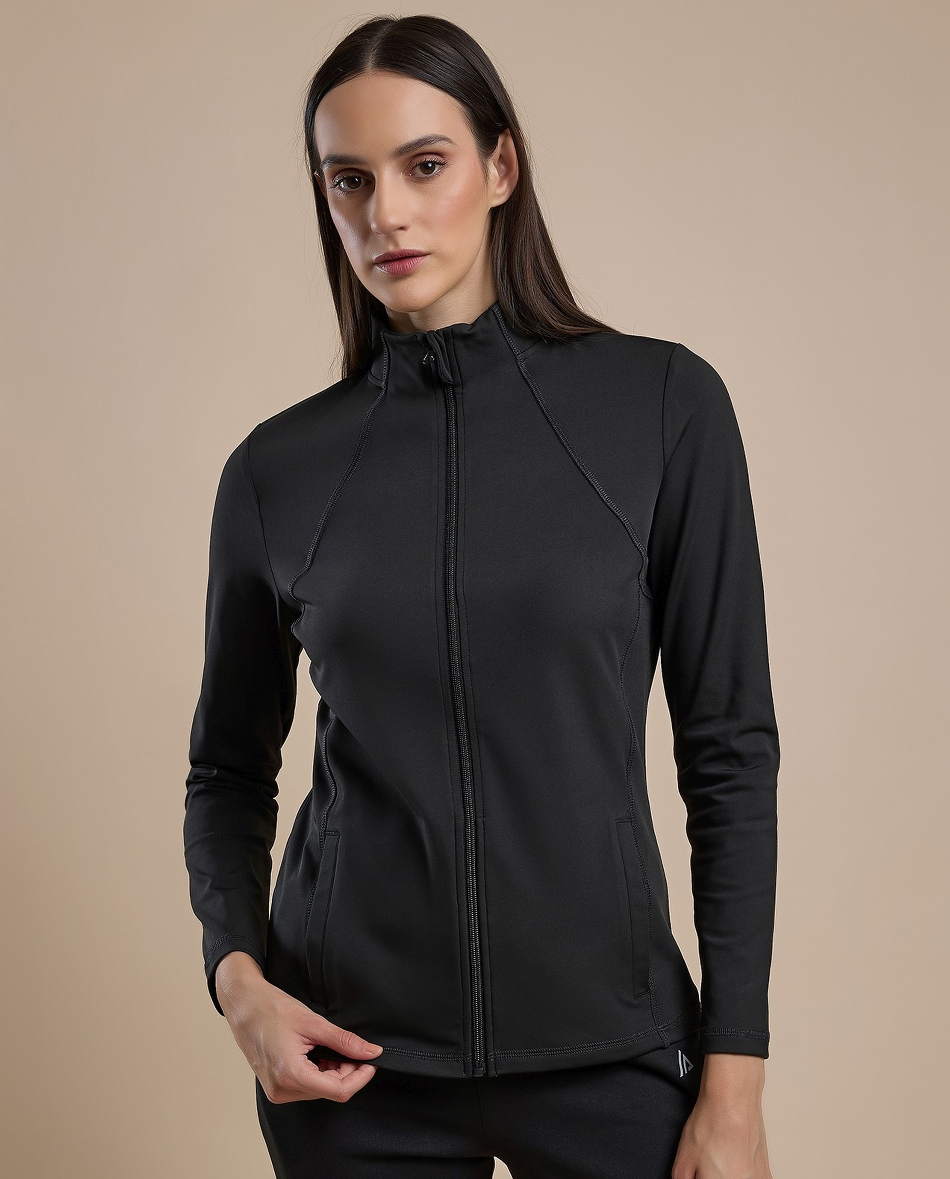 Solid Active Jacket with Zipper Closure
